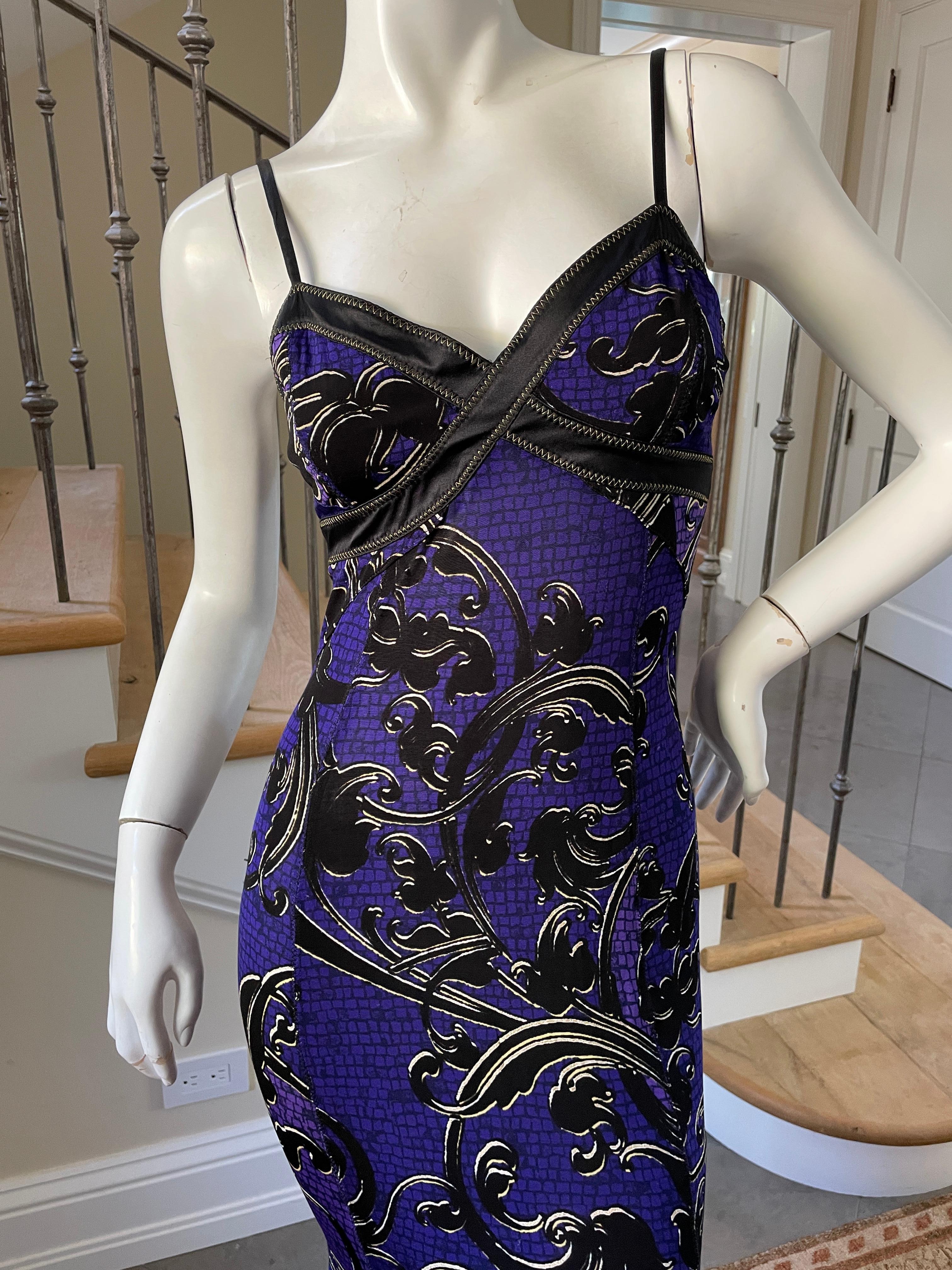 Women's Roberto Cavalli for Just Cavalli Purple Flounce Hem Dress with Gold Stitching For Sale