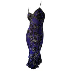 Roberto Cavalli for Just Cavalli Purple Flounce Hem Dress with Gold Stitching