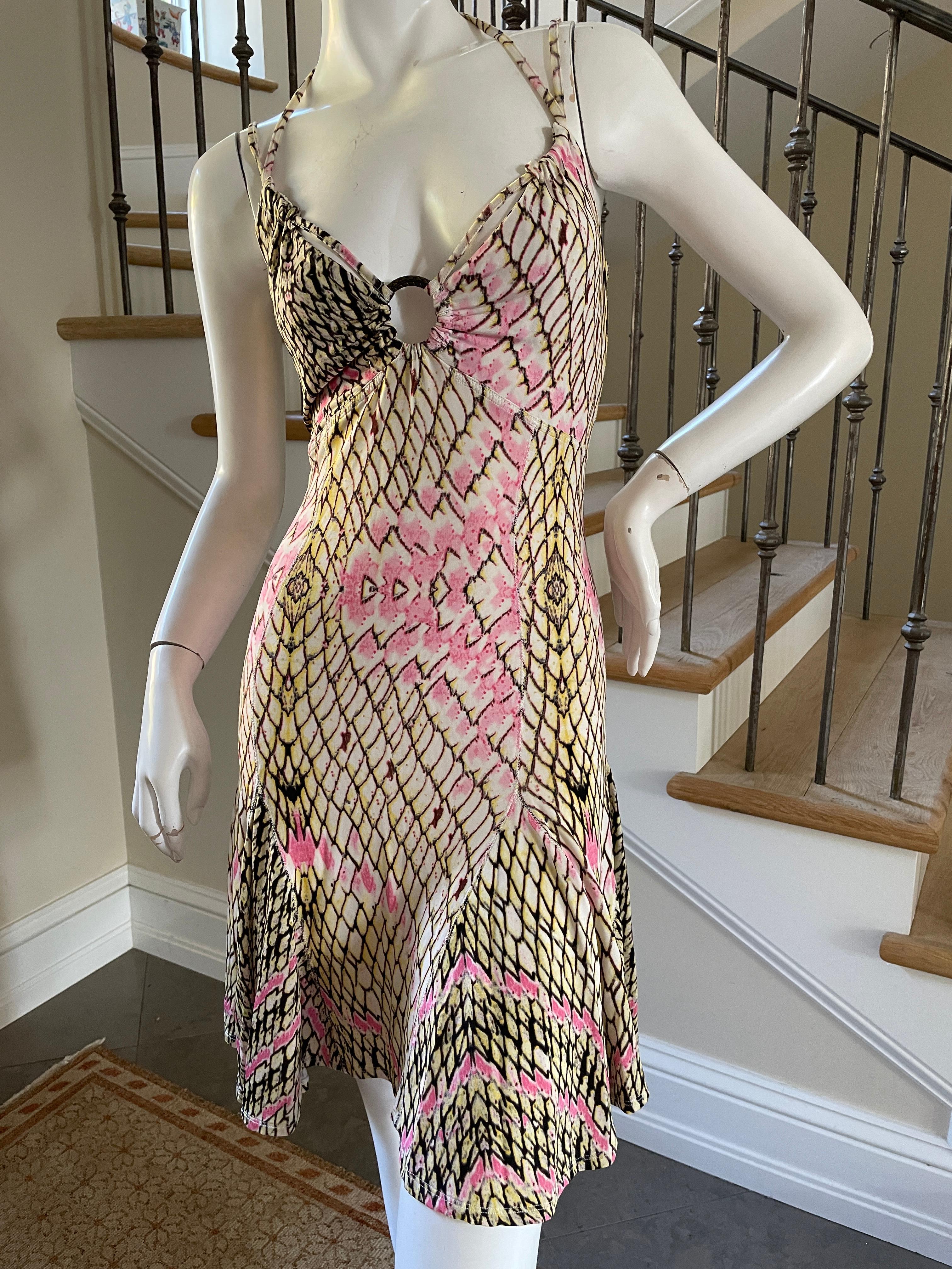Roberto Cavalli for Just Cavalli Sexy Reptile Print Mini Dress with Skater Skirt
 So pretty, please use the zoom feature to see details.
Size 40
Bust 36