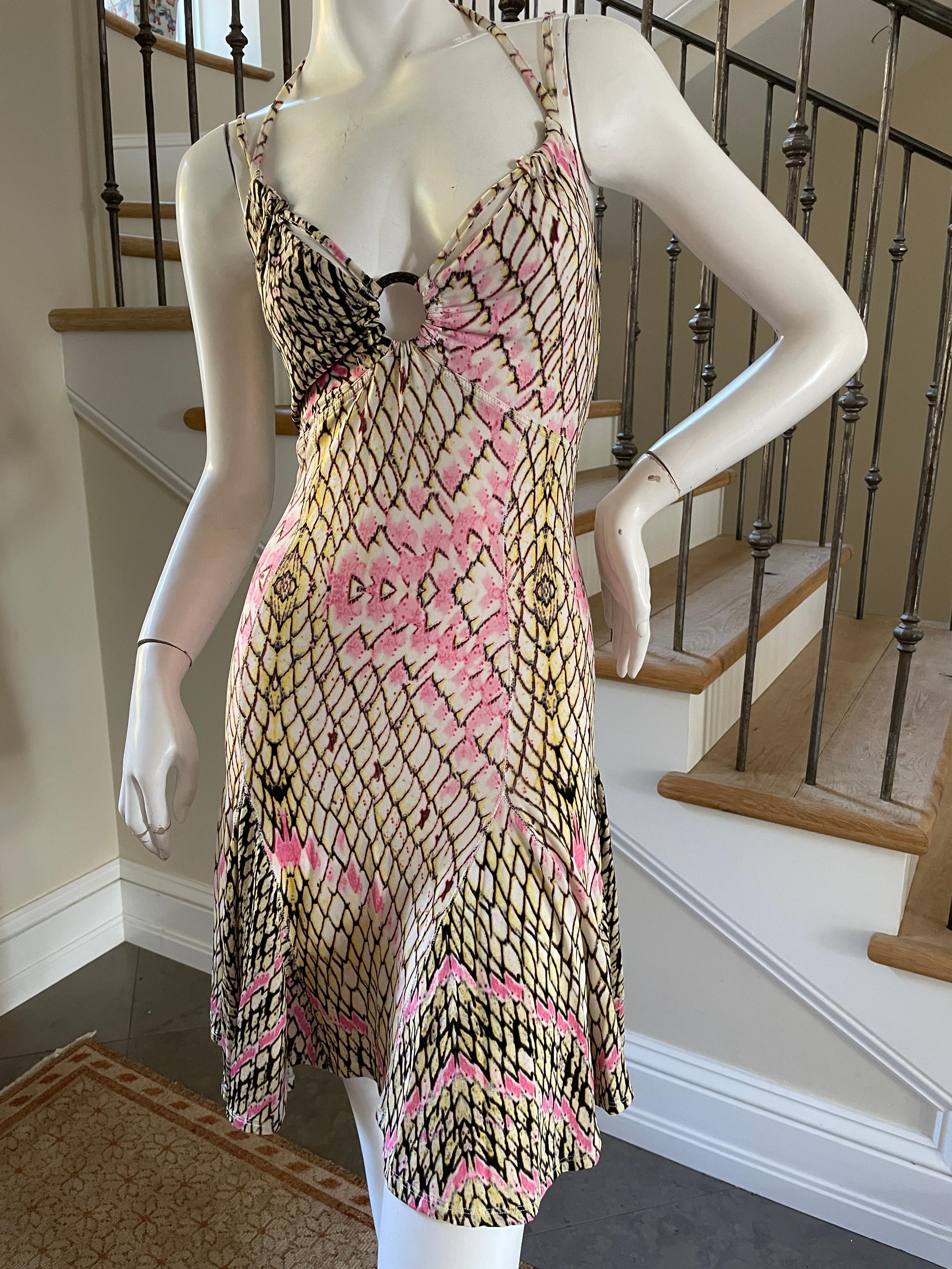 Brown Roberto Cavalli for Just Cavalli Reptile Print Mini Dress with Skater Skirt For Sale