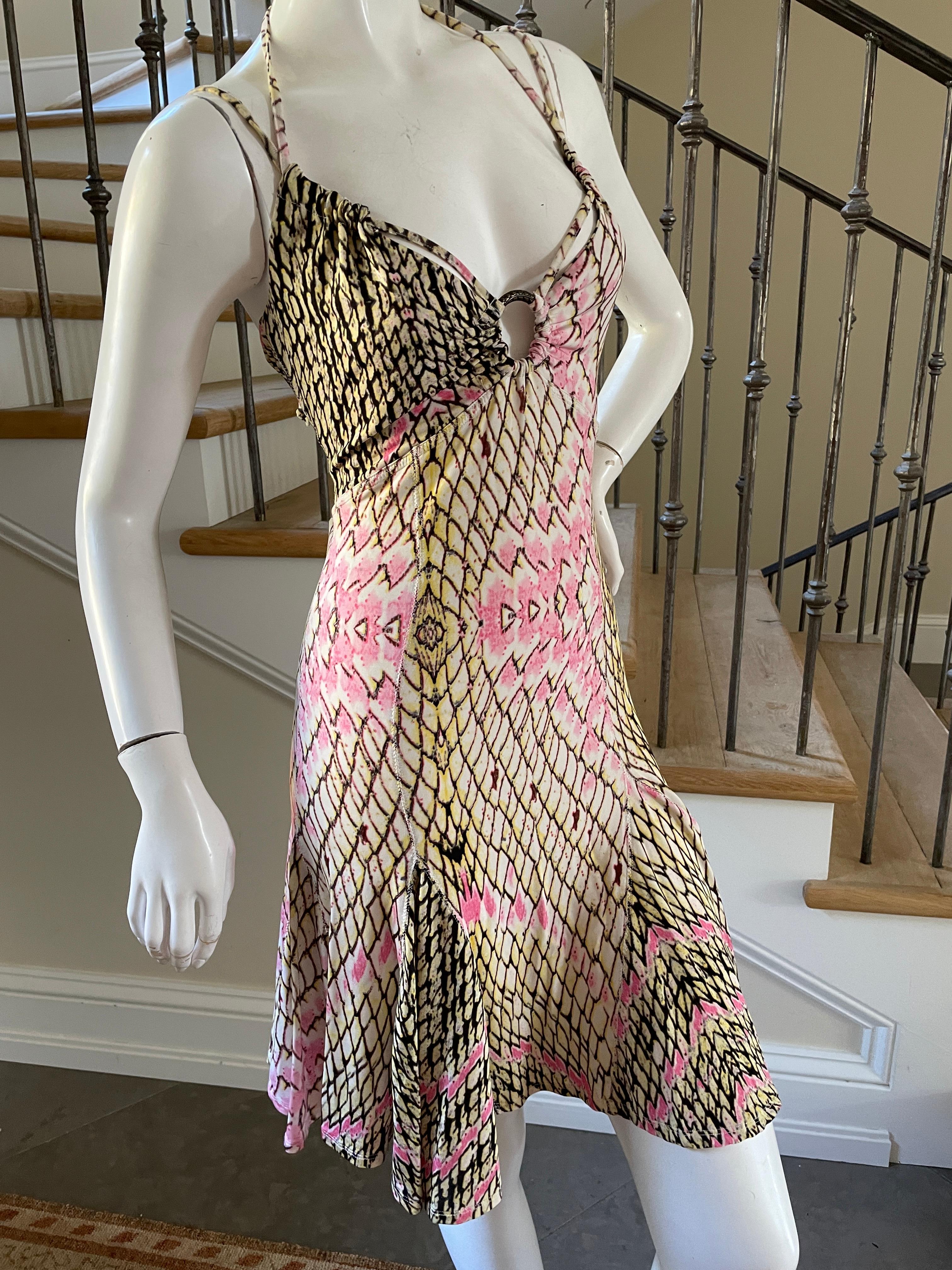 Roberto Cavalli for Just Cavalli Reptile Print Mini Dress with Skater Skirt For Sale 2