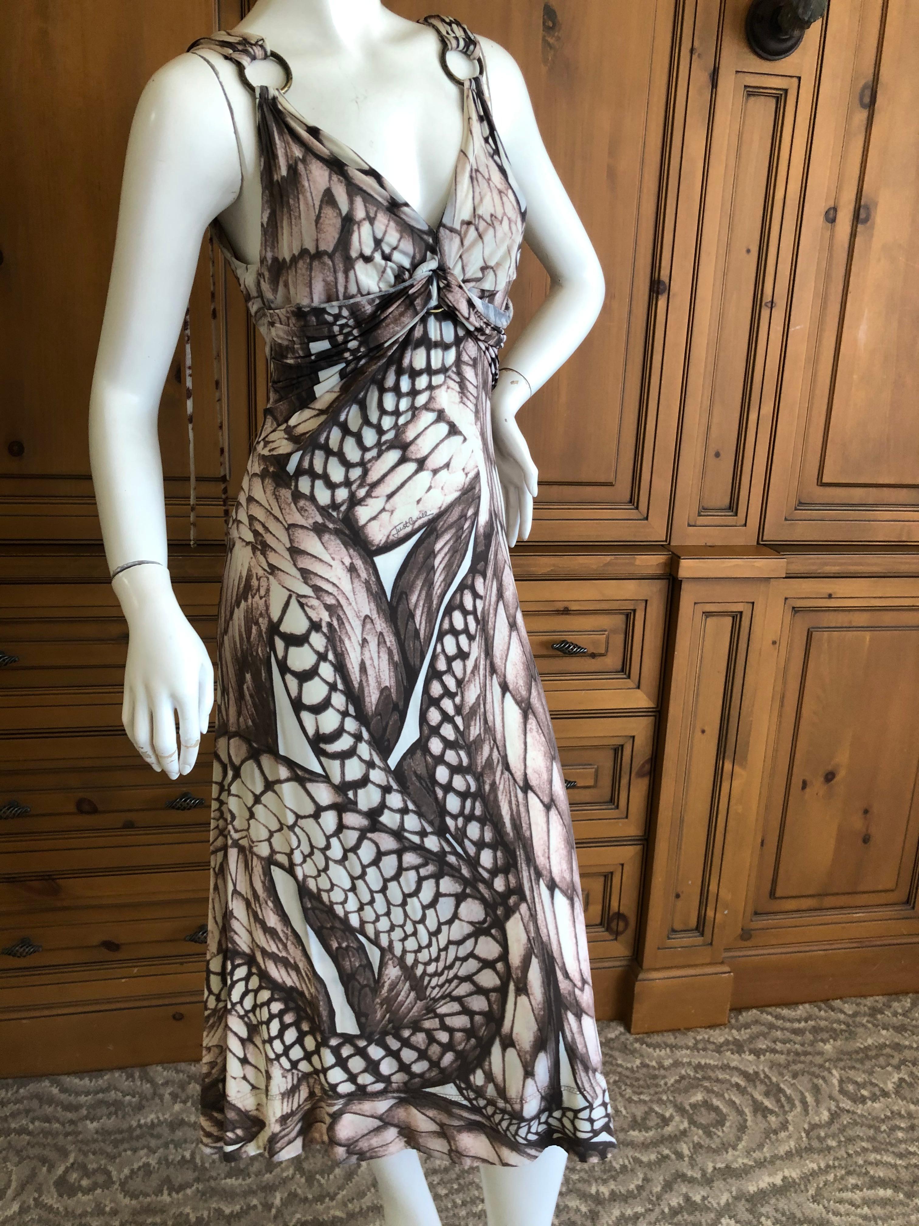 Roberto Cavalli for Just Cavalli Sexy Snake Print Dress with Brass Rings
 So pretty, please use the zoom feature to see details.
Size 44, there is a lot of stretch.
Bust 36