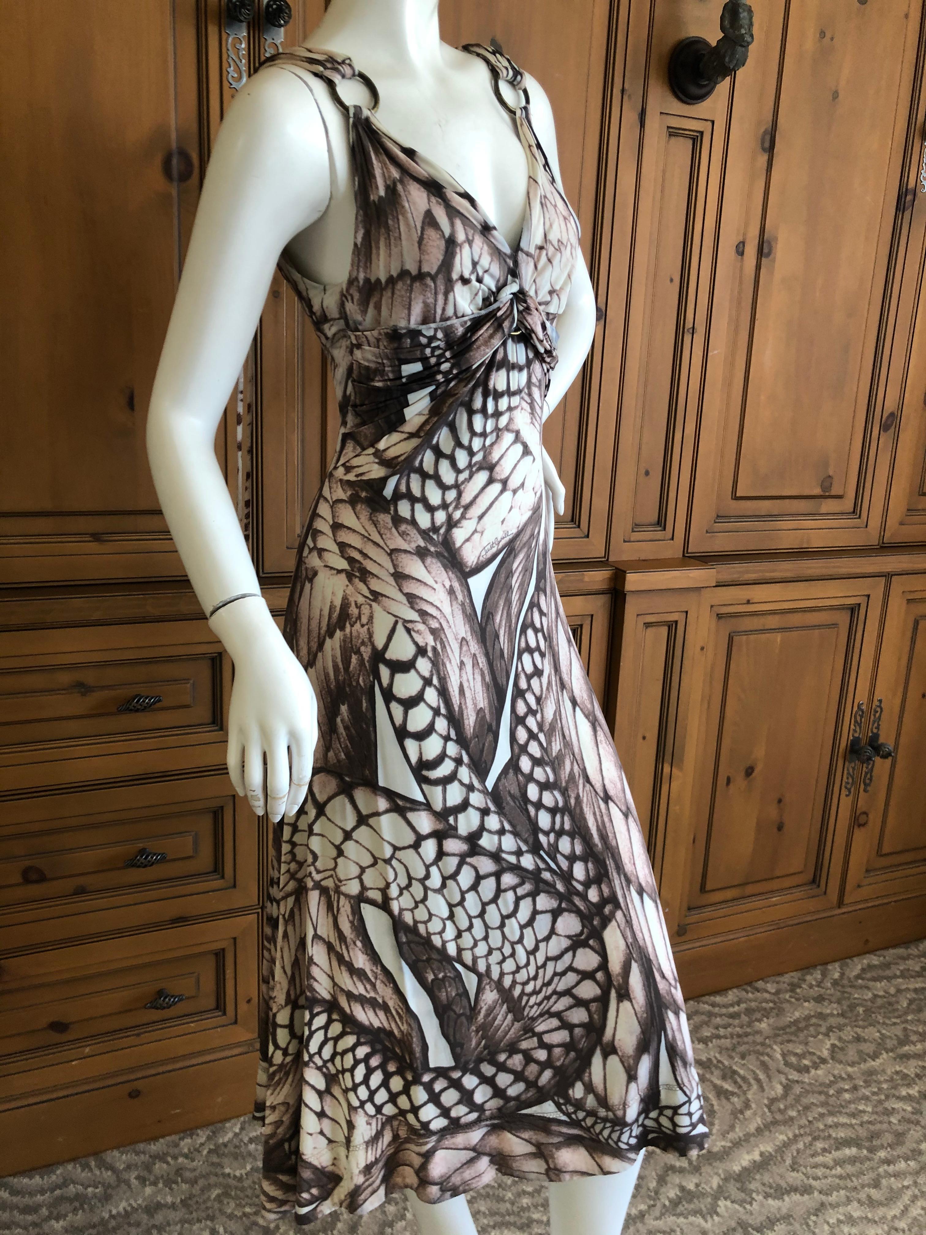 Gray Roberto Cavalli for Just Cavalli Sexy Snake Print Dress with Brass Rings  For Sale