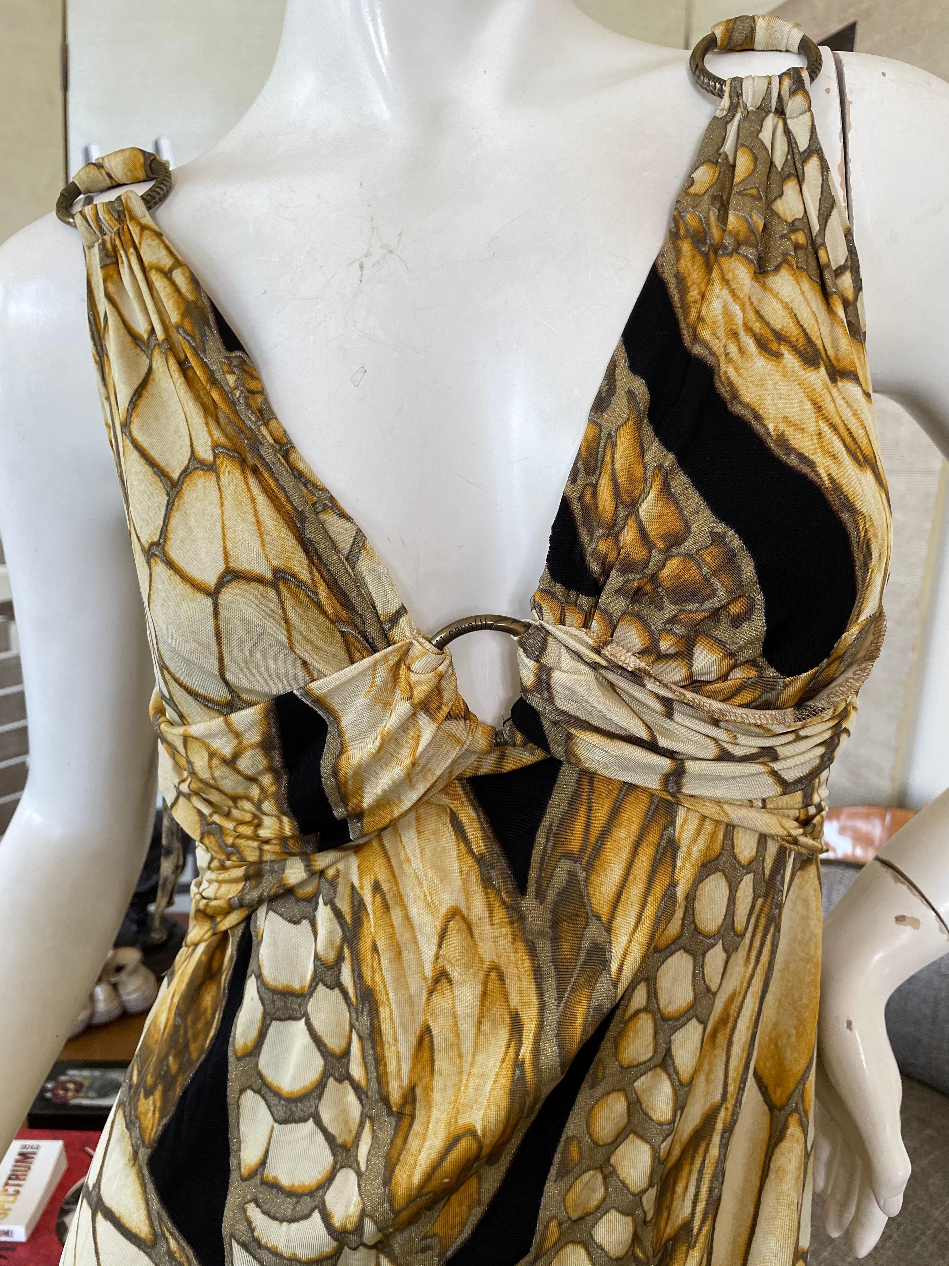 Roberto Cavalli for Just Cavalli Sexy Snake Print Dress with Brass Rings
 So pretty, please use the zoom feature to see details.
Size 46, there is a lot of stretch.
Bust 40