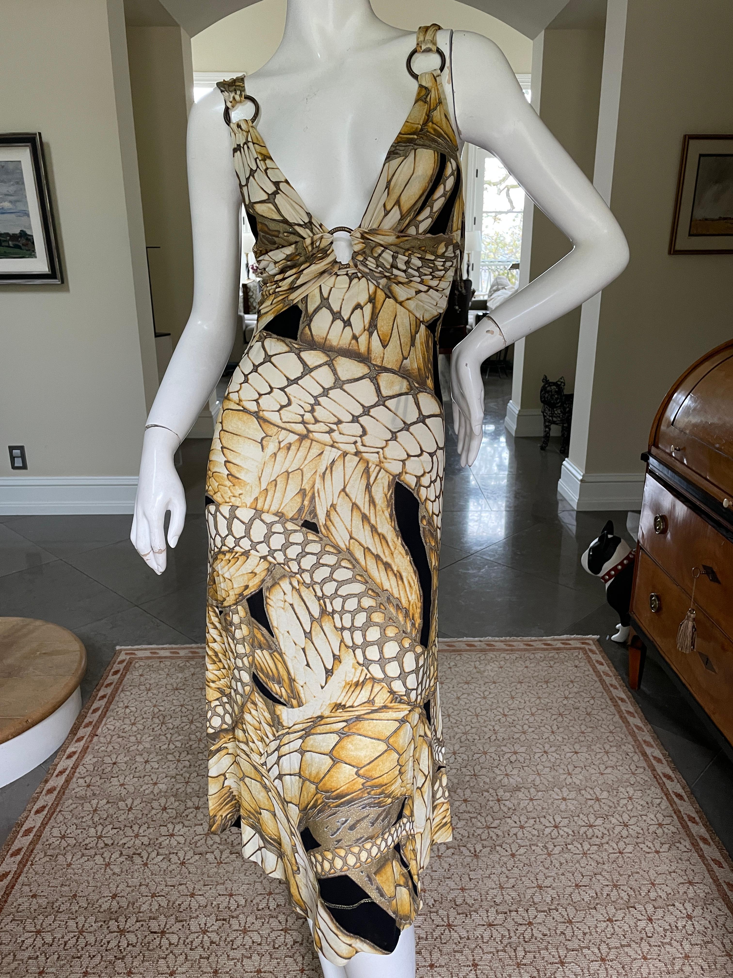 Just Cavalli Vintage Reptile Print Dress with Brass Rings by Roberto Cavalli 
 This is so pretty, looks better on live model.
Size 38
  Bust 36