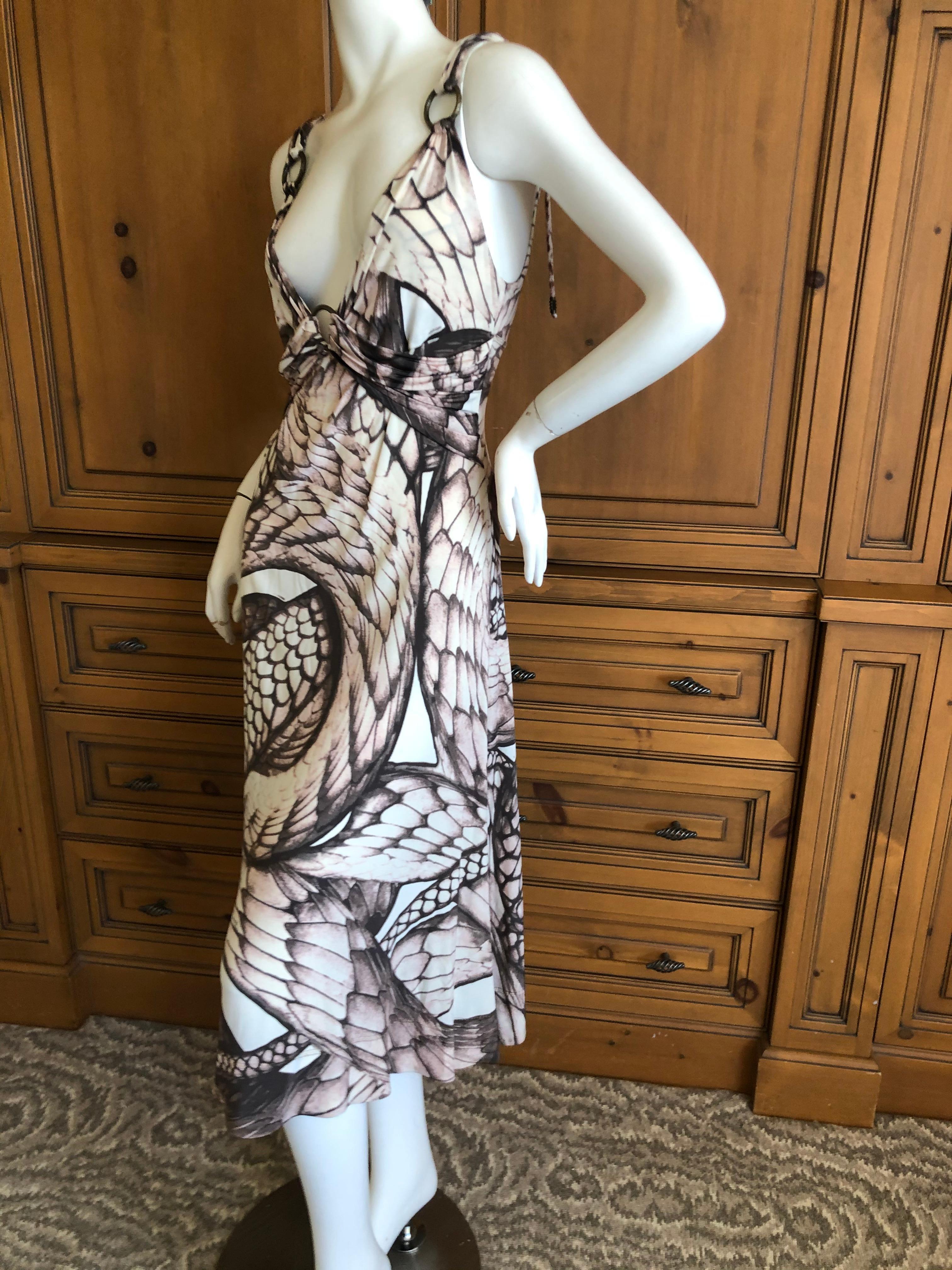 Gray Roberto Cavalli for Just Cavalli Snake Print Dress with Brass Rings Sz 46 For Sale