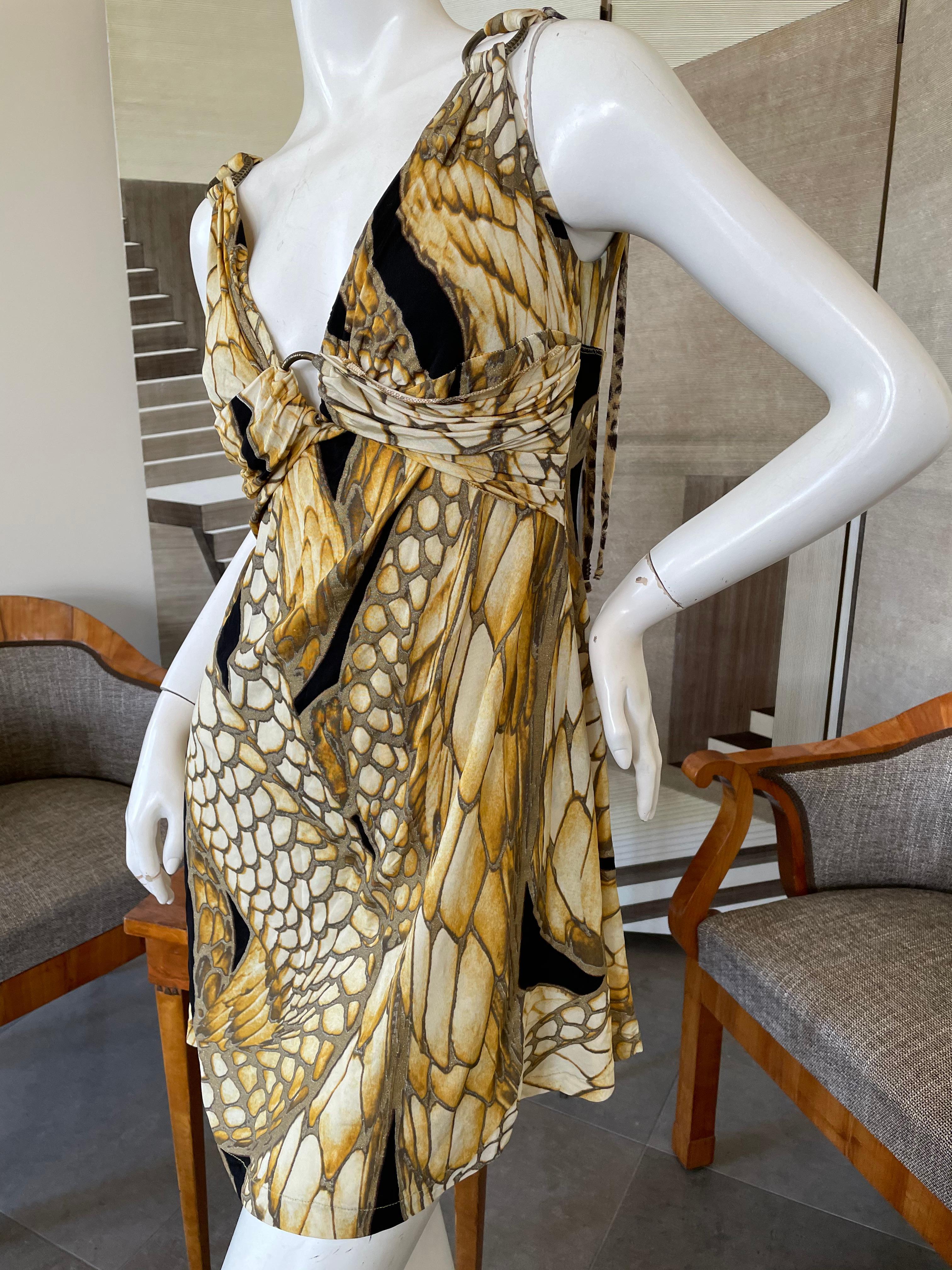 Roberto Cavalli for Just Cavalli Snake Print Dress with Brass Rings In Excellent Condition For Sale In Cloverdale, CA