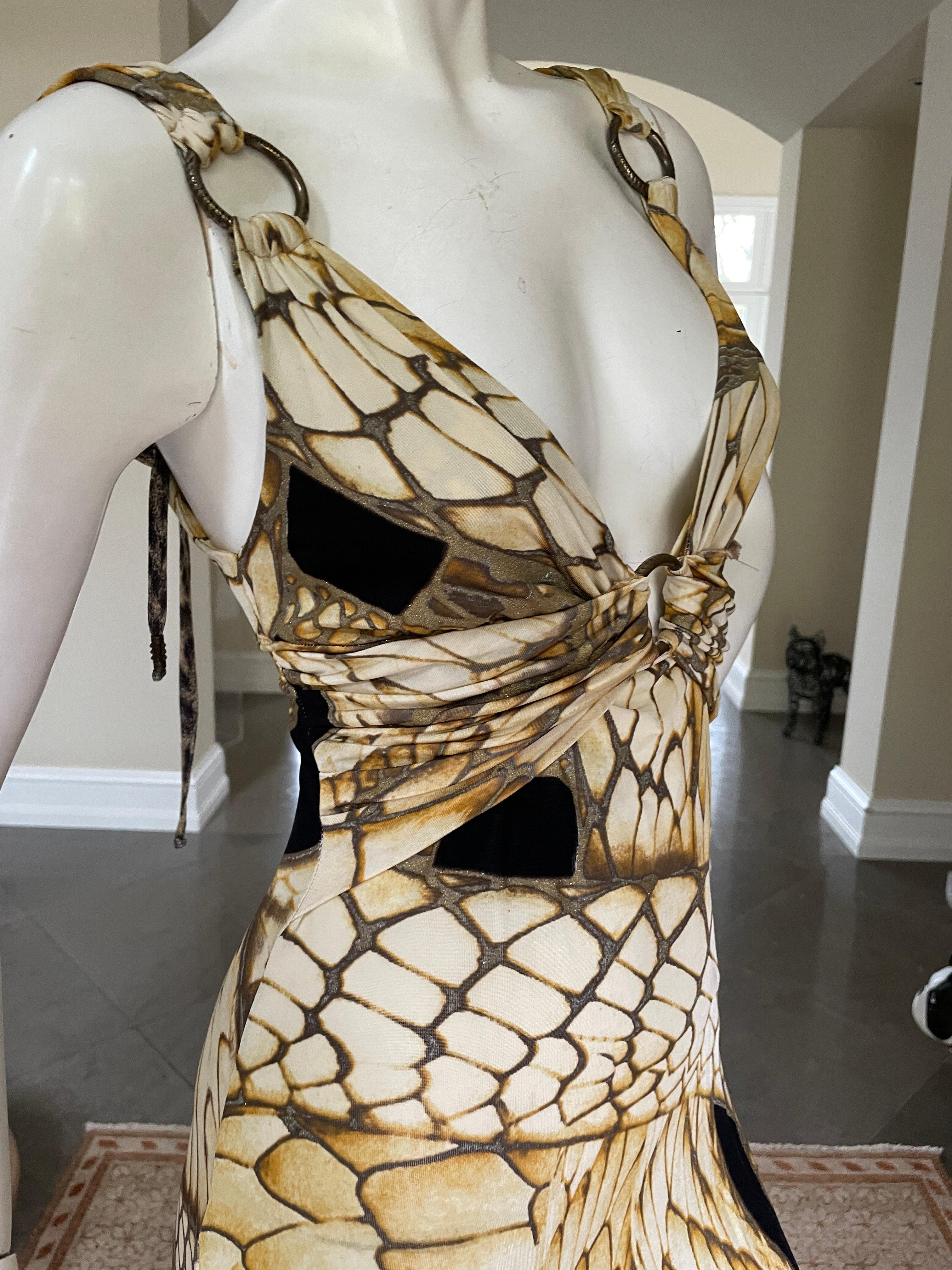 Roberto Cavalli for Just Cavalli Snake Print Dress with Brass Rings  In Excellent Condition For Sale In Cloverdale, CA