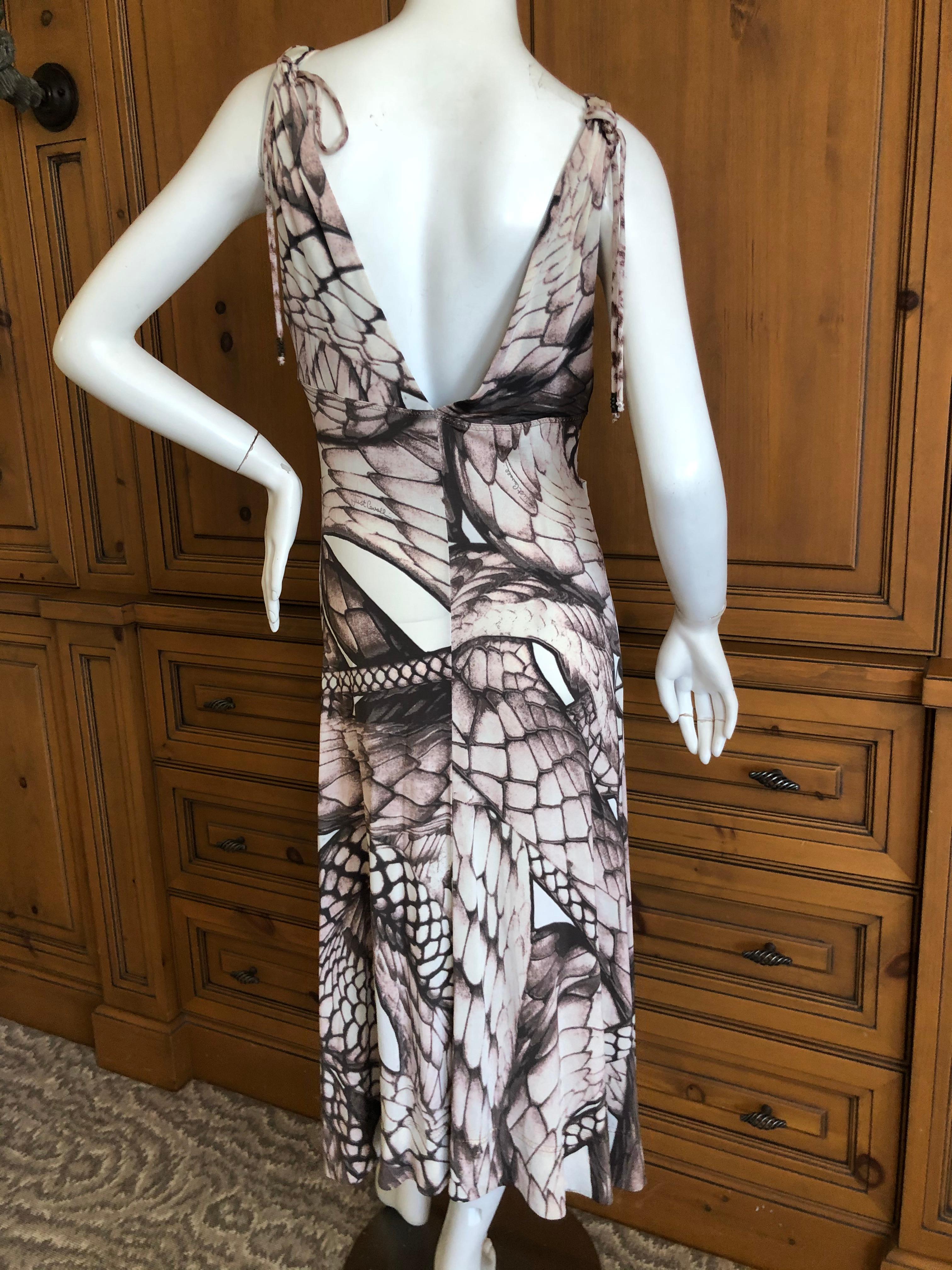 Roberto Cavalli for Just Cavalli Snake Print Dress with Brass Rings Sz 46 In Excellent Condition For Sale In Cloverdale, CA