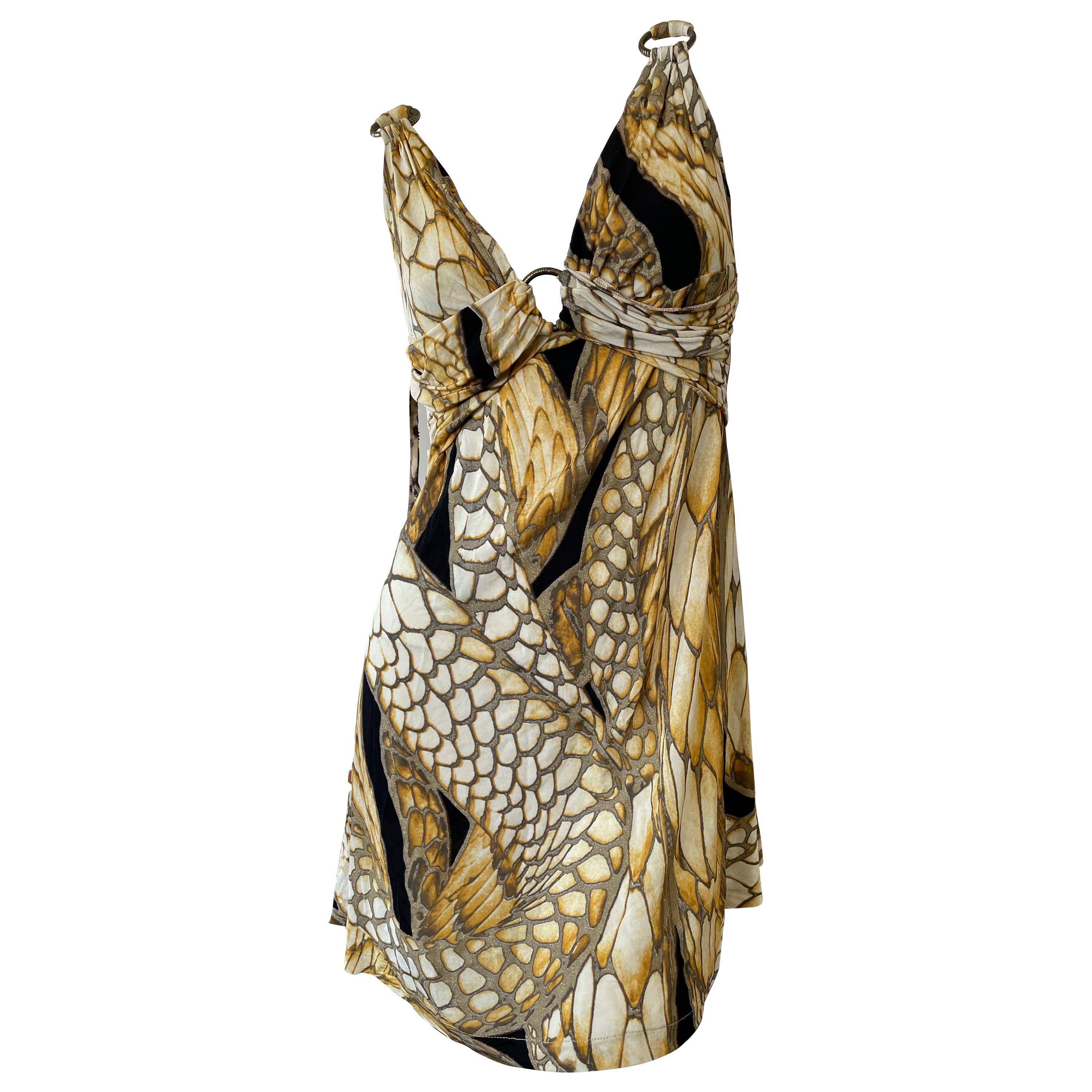 Roberto Cavalli for Just Cavalli Snake Print Dress with Brass Rings