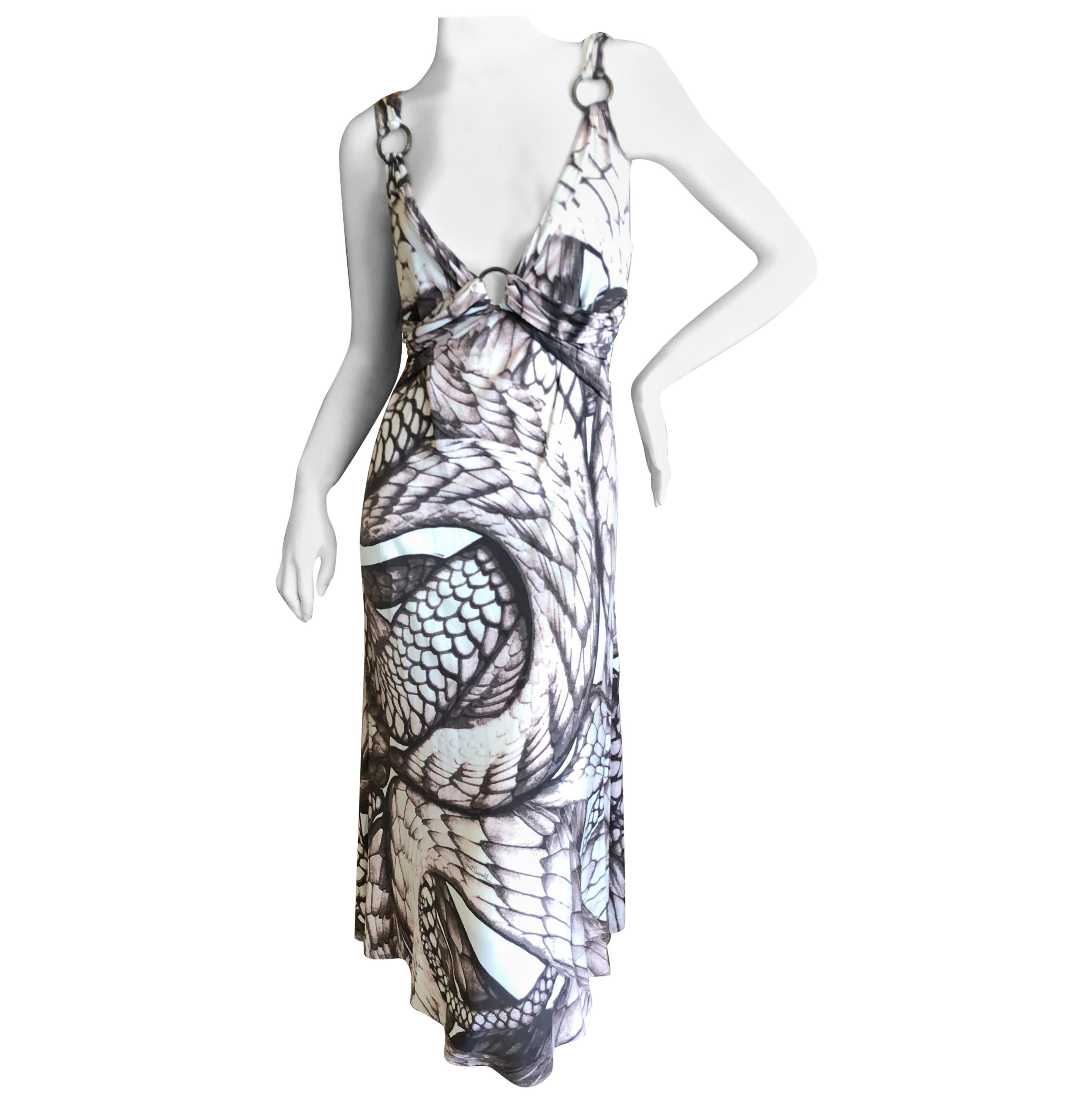 Roberto Cavalli for Just Cavalli Snake Print Dress with Brass Rings Sz 46 For Sale