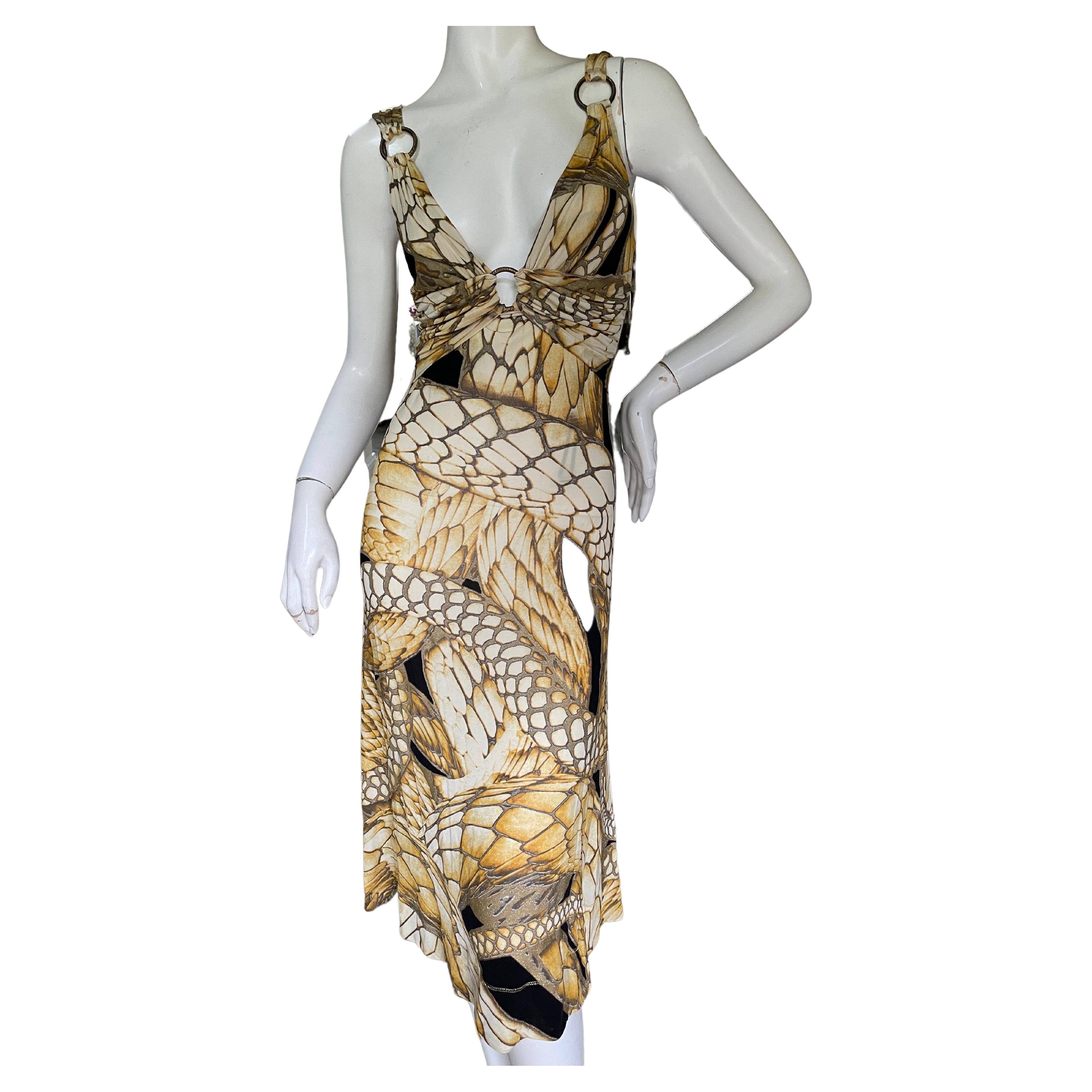 Roberto Cavalli for Just Cavalli Snake Print Dress with Brass Rings  For Sale