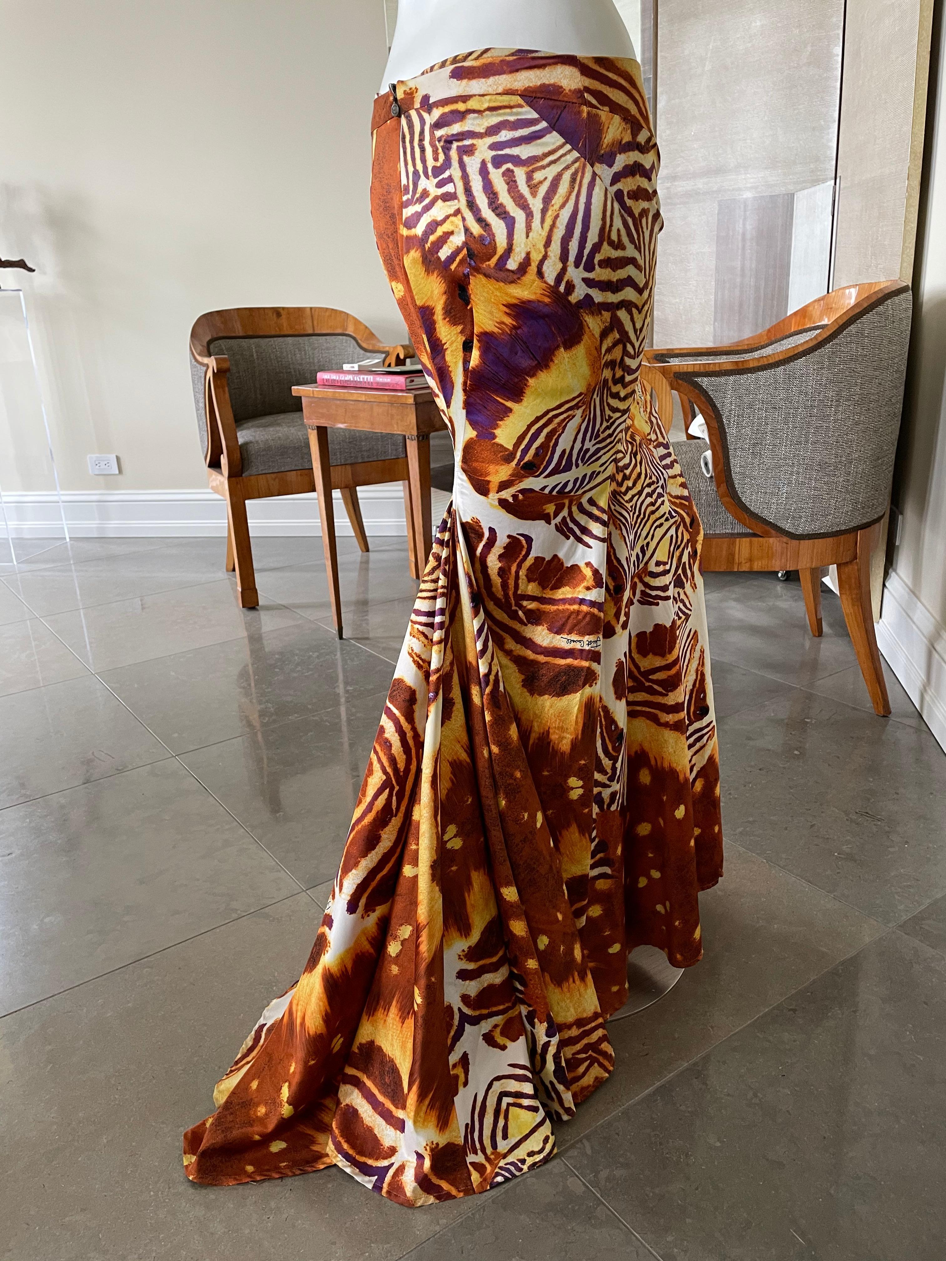 Brown Roberto Cavalli for Just Cavalli Vintage Animal Print Fishtail Mermaid Skirt