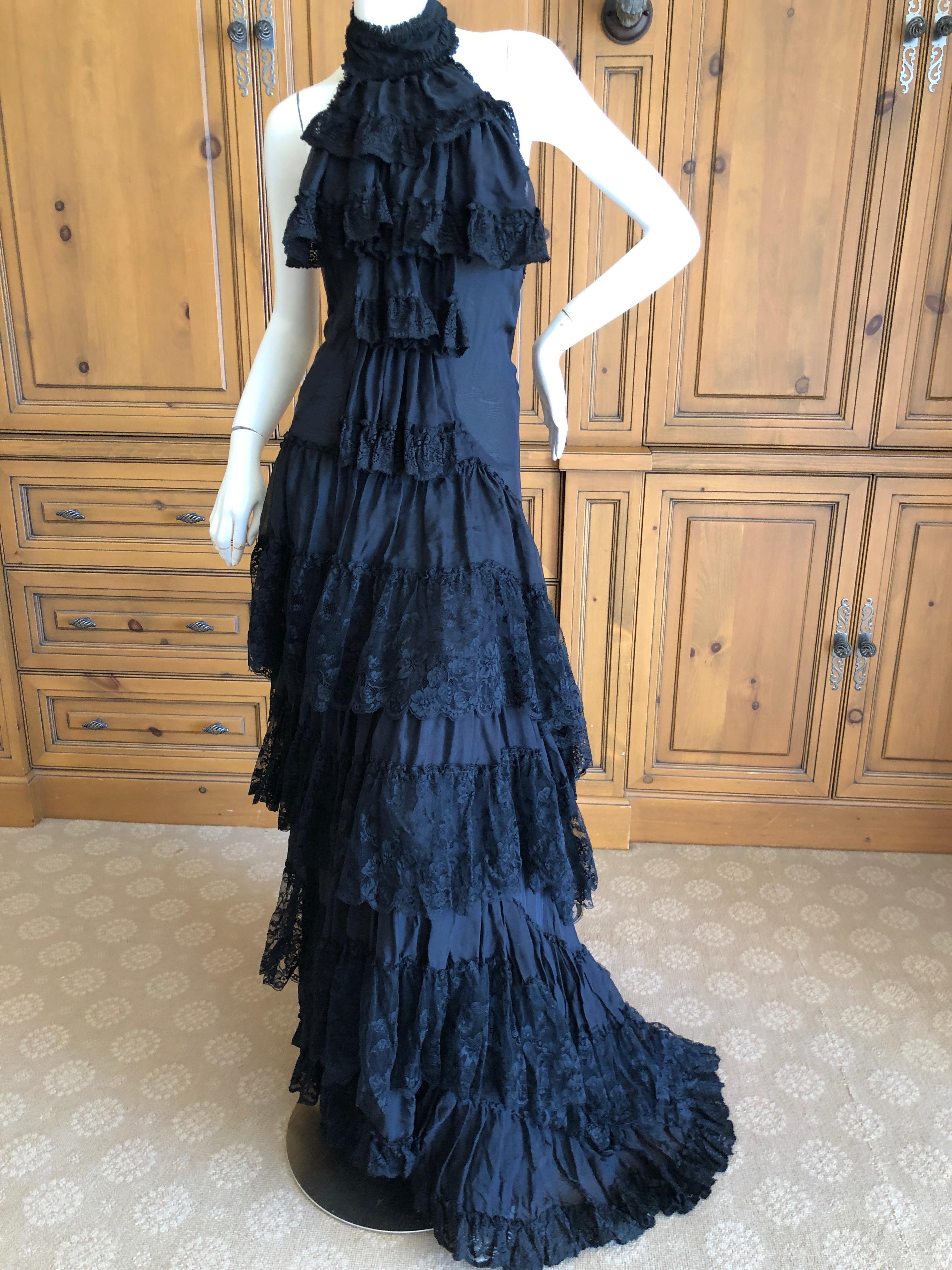 Roberto Cavalli for Just Cavalli Vintage Black Lace Layer Halter Dress In Excellent Condition In Cloverdale, CA
