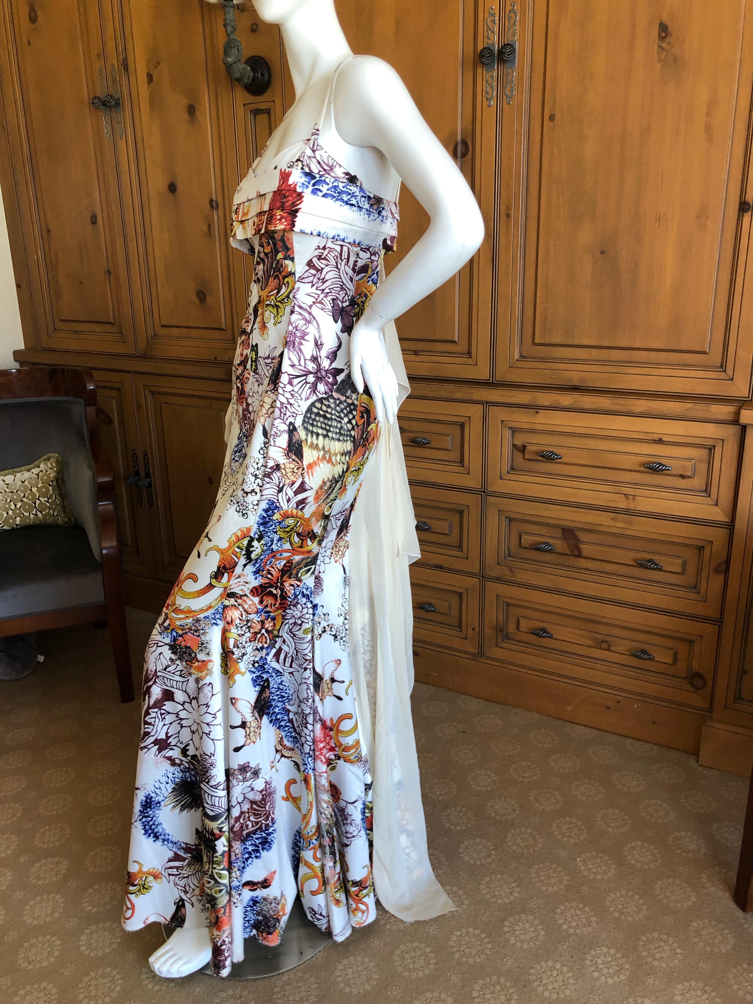Brown Roberto Cavalli for Just Cavalli  Vintage Butterfly & Floral Silk Evening Dress For Sale