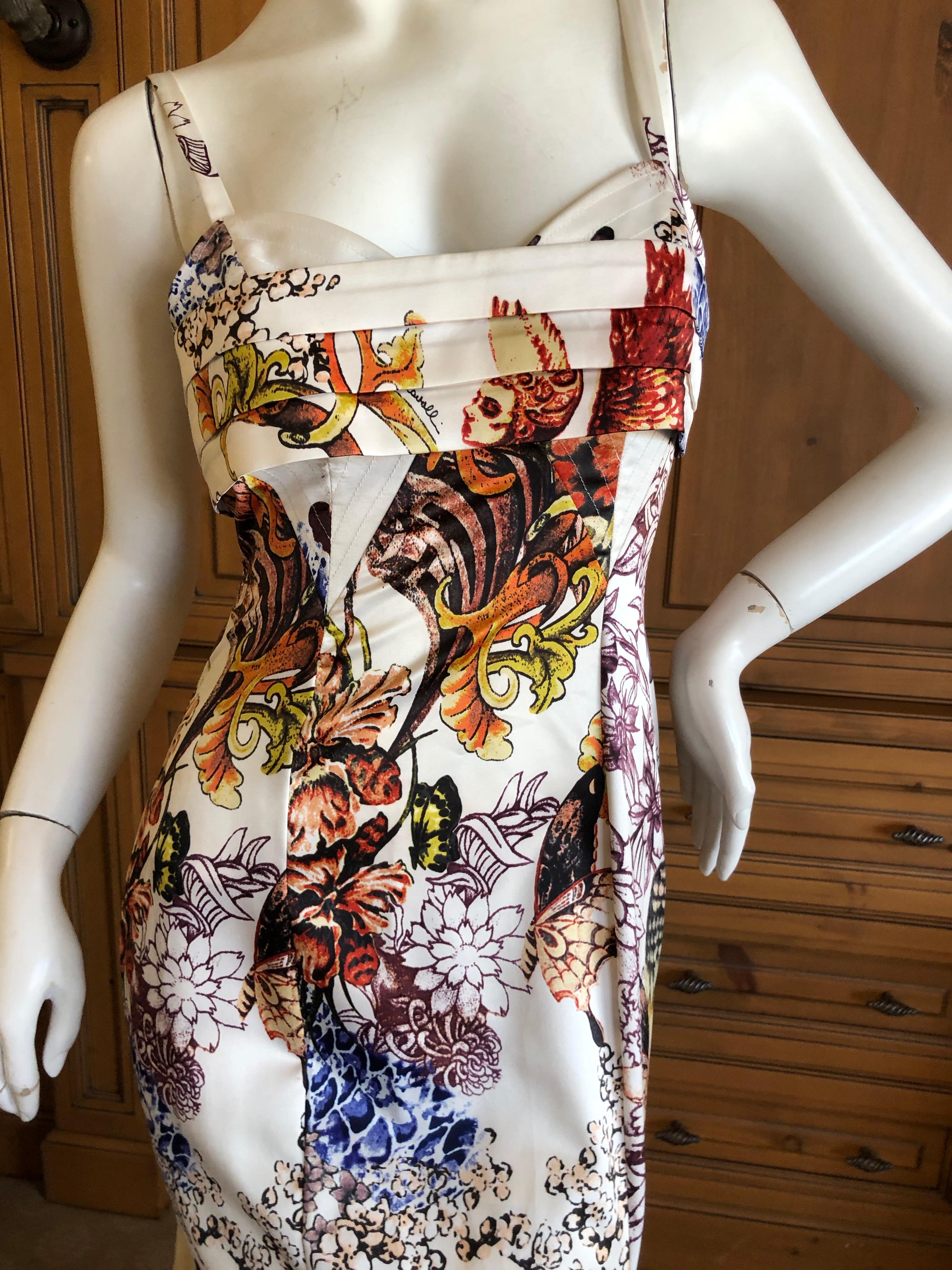 Roberto Cavalli for Just Cavalli  Vintage Butterfly & Floral Silk Evening Dress In Excellent Condition For Sale In Cloverdale, CA