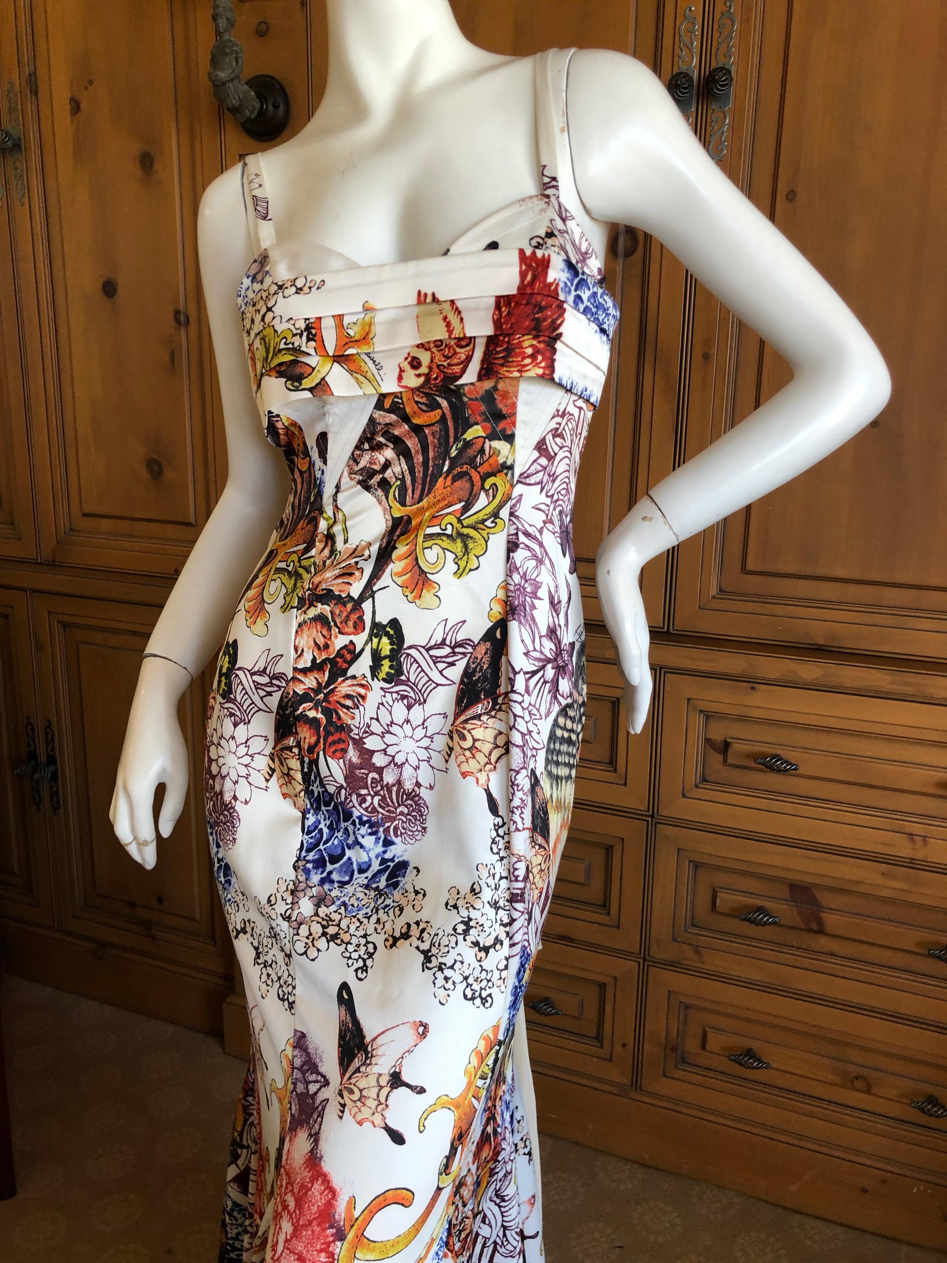 Women's or Men's Roberto Cavalli for Just Cavalli  Vintage Butterfly & Floral Silk Evening Dress For Sale
