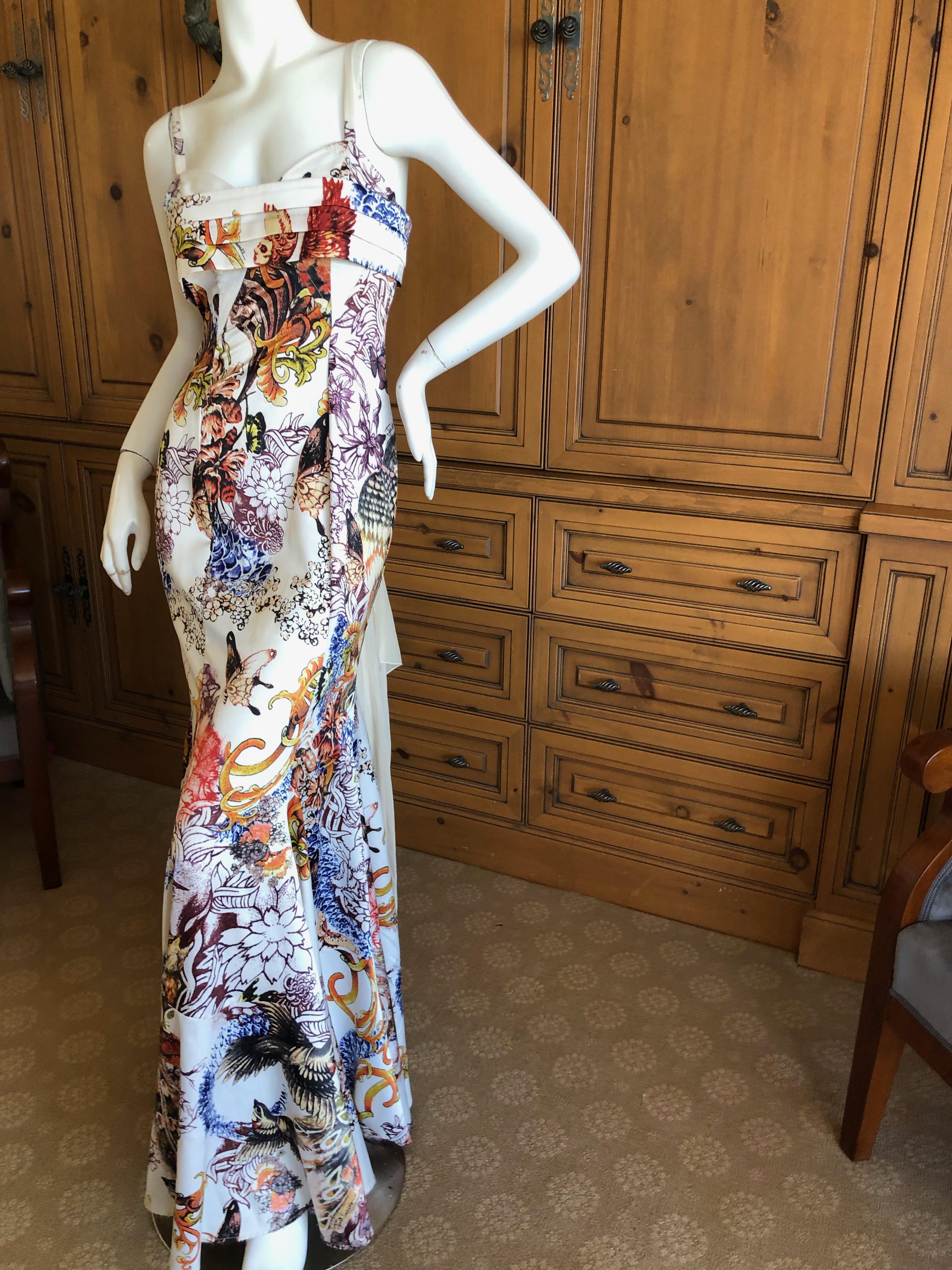 Roberto Cavalli for Just Cavalli  Vintage Butterfly & Floral Silk Evening Dress For Sale 1