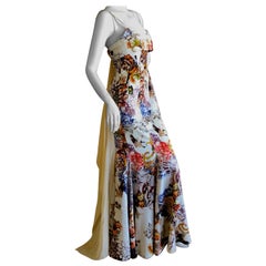 Roberto Cavalli for Just Cavalli  Vintage Butterfly & Floral Silk Evening Dress