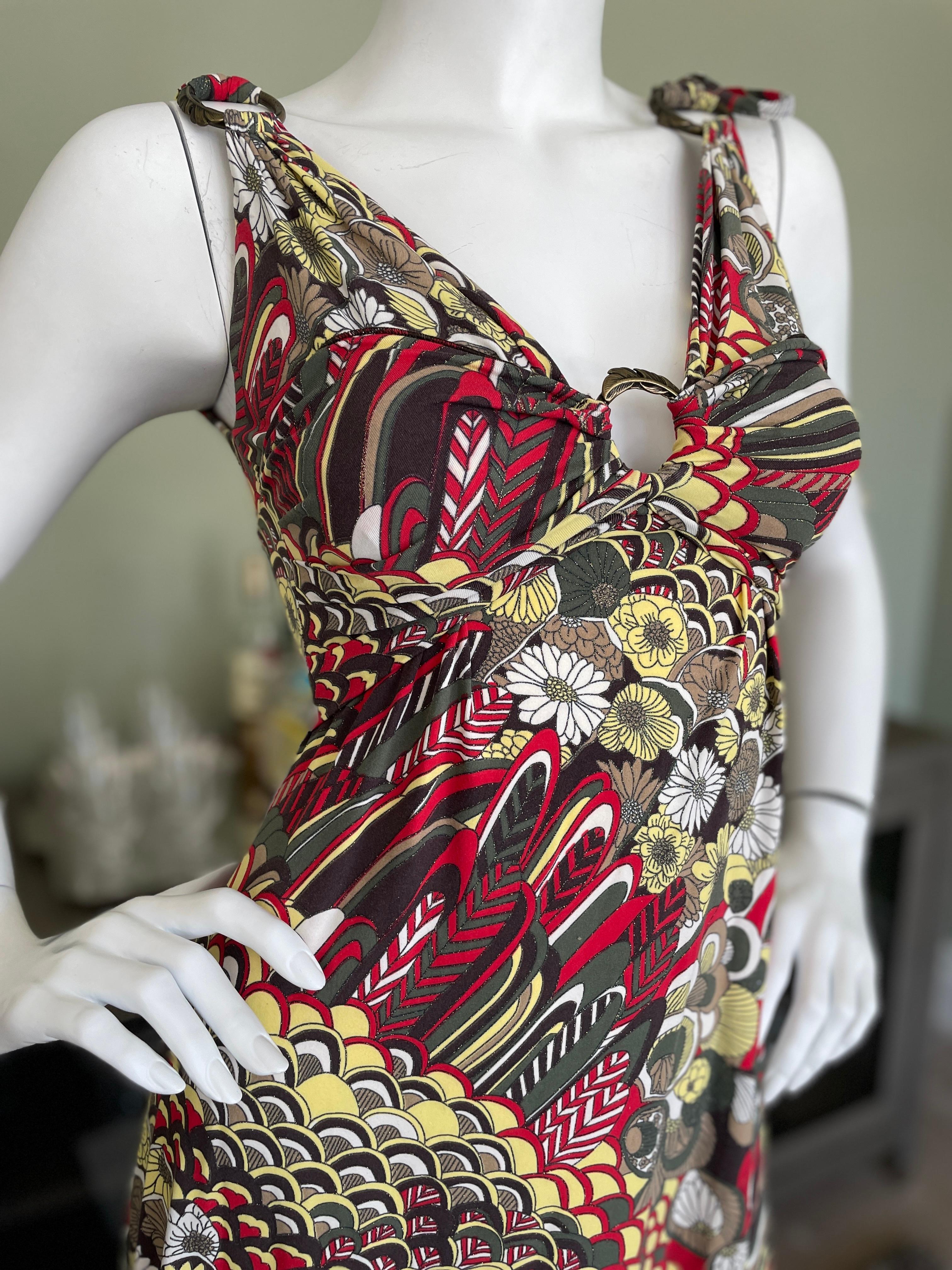 Gray Roberto Cavalli for Just Cavalli Vintage Cocktail Dress with Three Brass Rings  For Sale