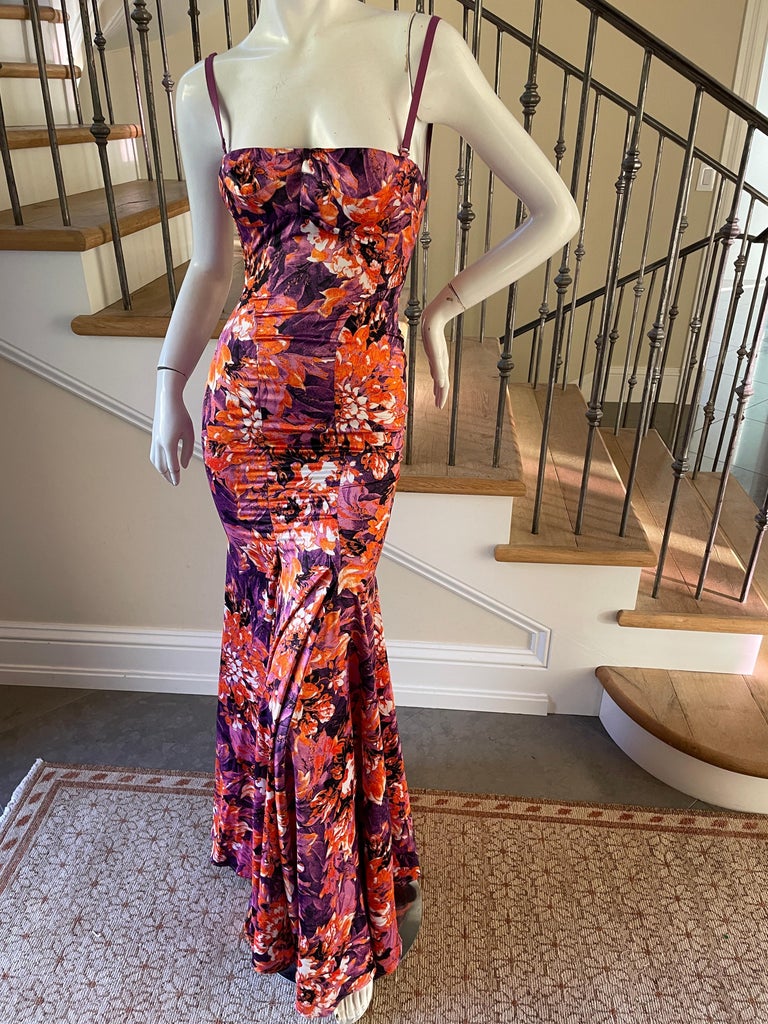 Roberto Cavalli for Just Cavalli Vintage Floral Mermaid Dress with Fishtail  Back For Sale at 1stDibs