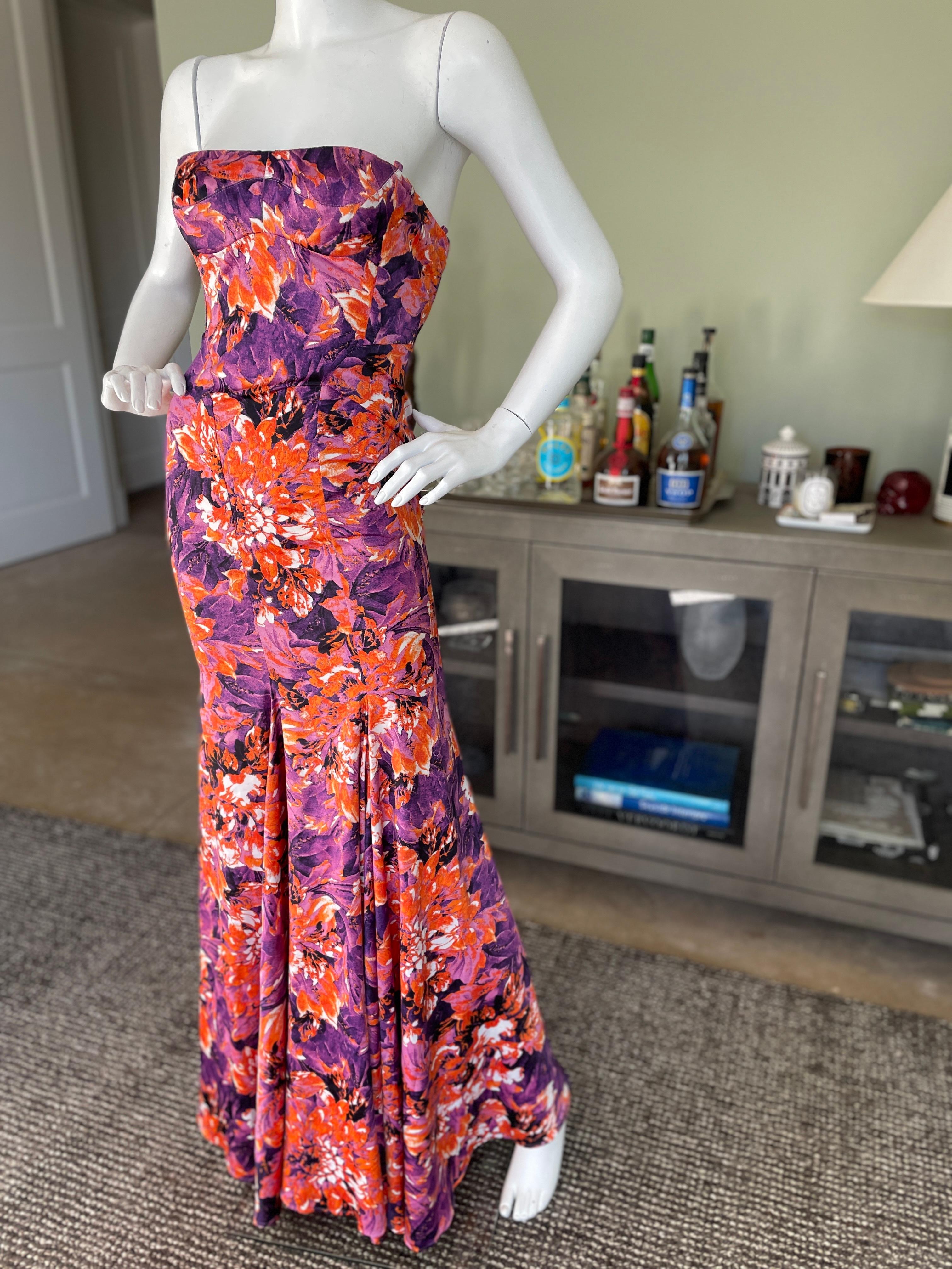 Roberto Cavalli for Just Cavalli Vintage Floral Mermaid Dress with Fishtail Back In Excellent Condition In Cloverdale, CA
