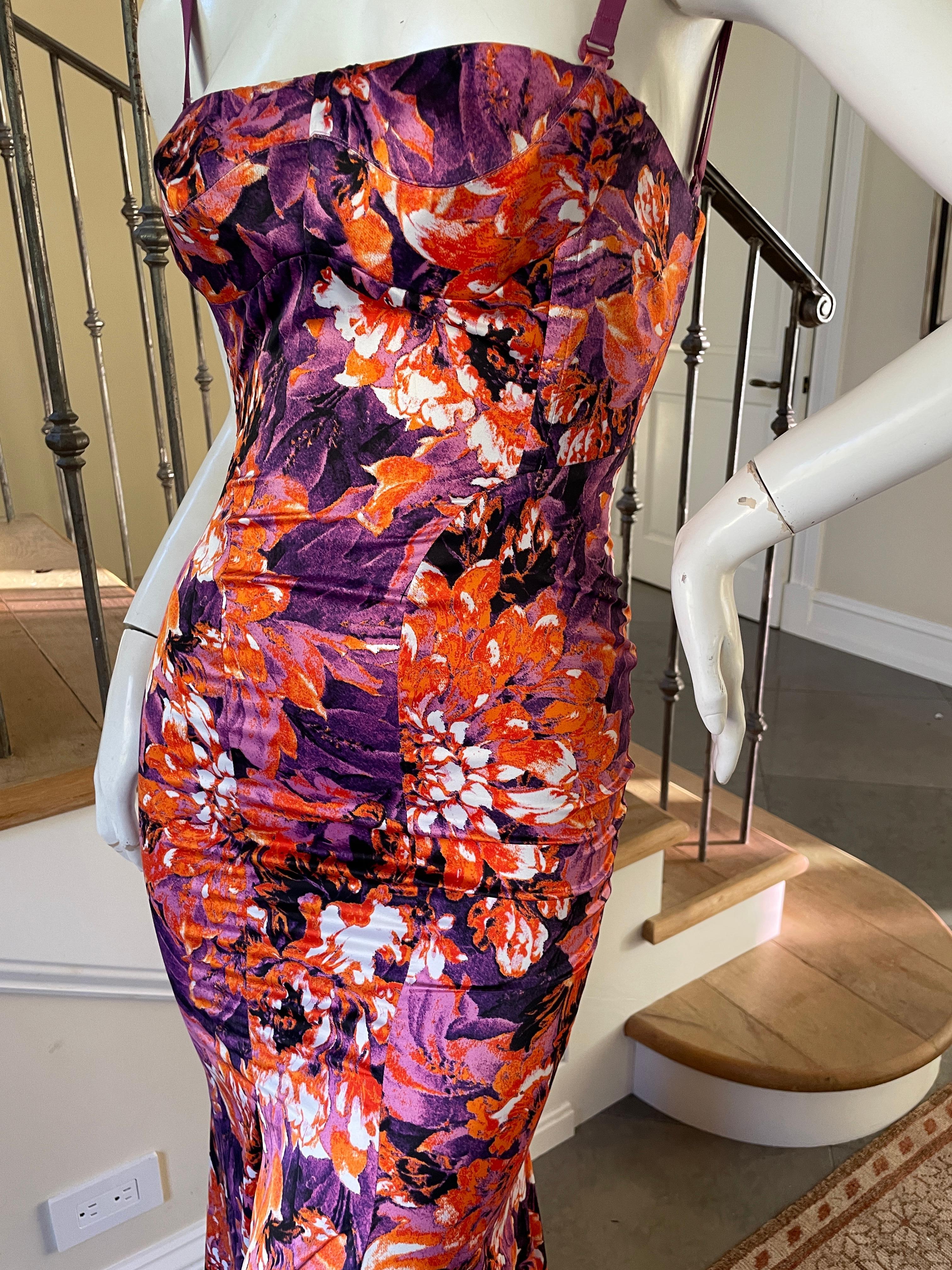 Roberto Cavalli for Just Cavalli Vintage Floral Mermaid Dress with Fishtail Back In Excellent Condition For Sale In Cloverdale, CA