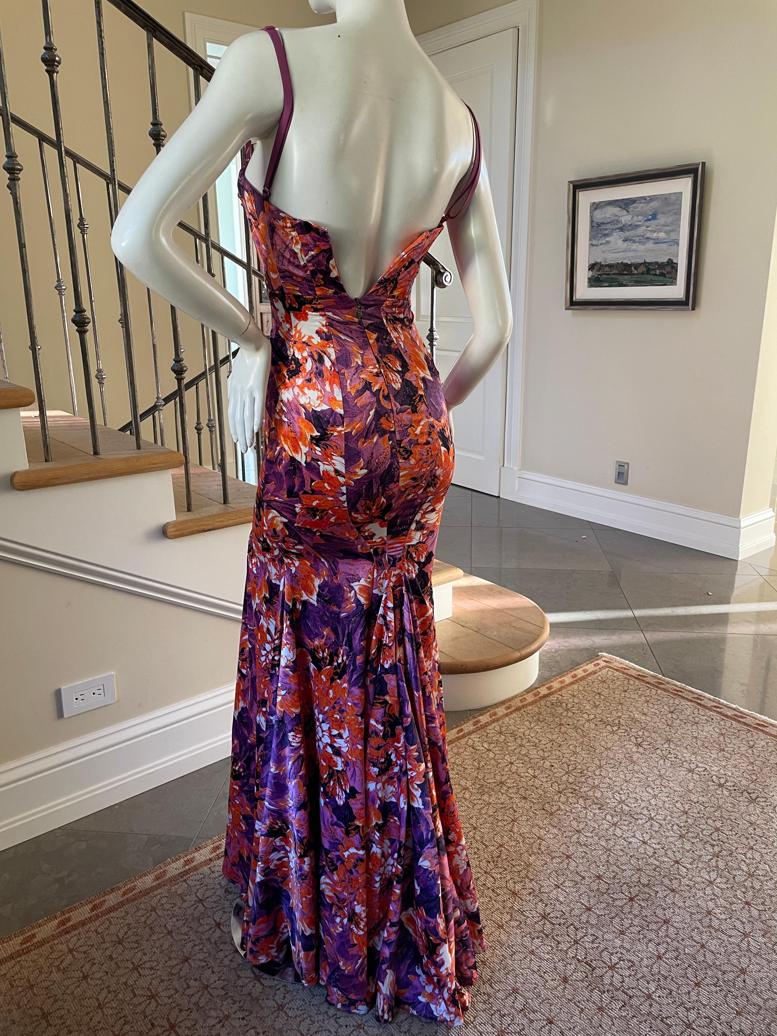 Roberto Cavalli for Just Cavalli Vintage Floral Mermaid Dress with Fishtail Back For Sale 1
