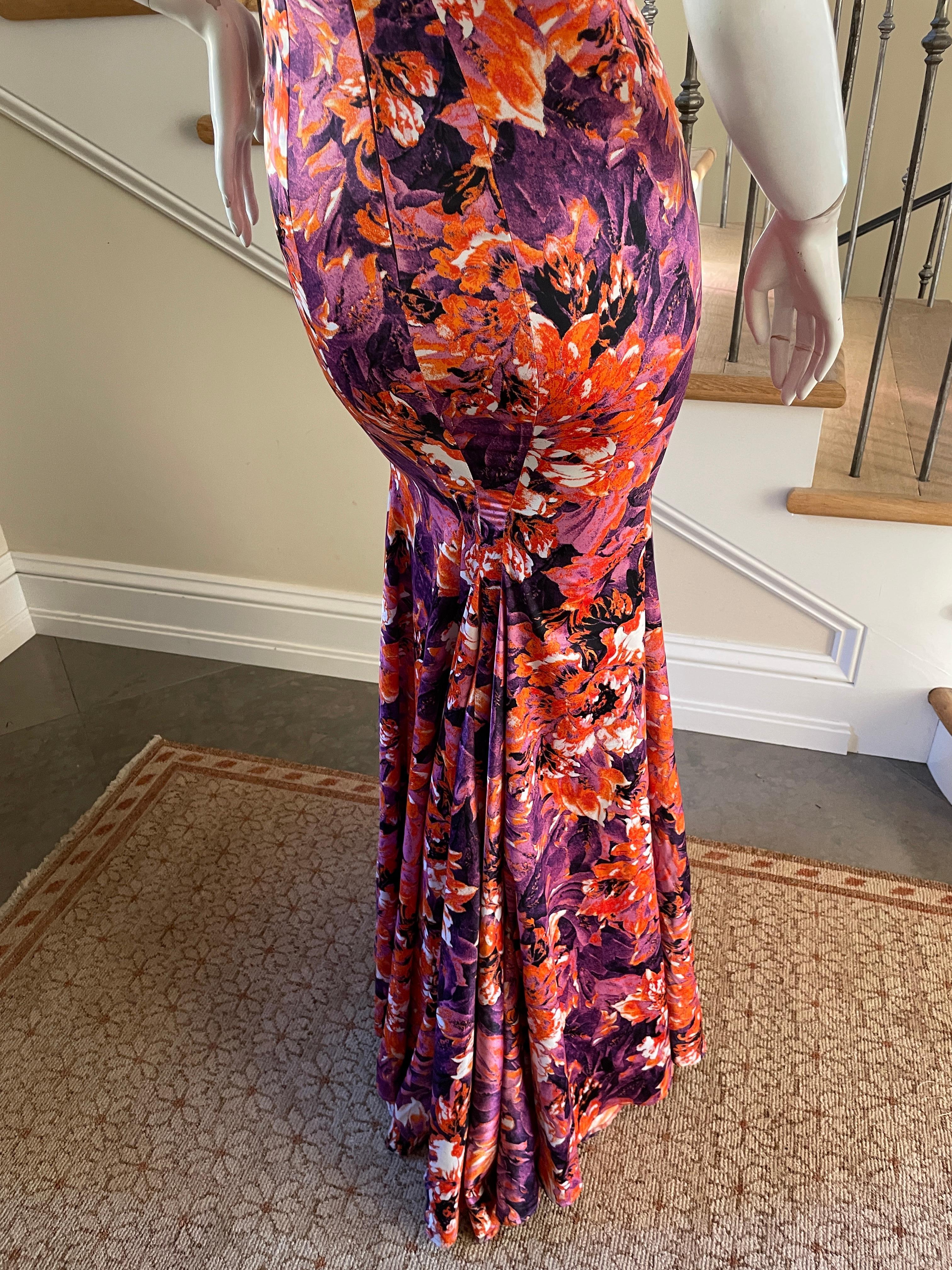 Roberto Cavalli for Just Cavalli Vintage Floral Mermaid Dress with Fishtail Back For Sale 2