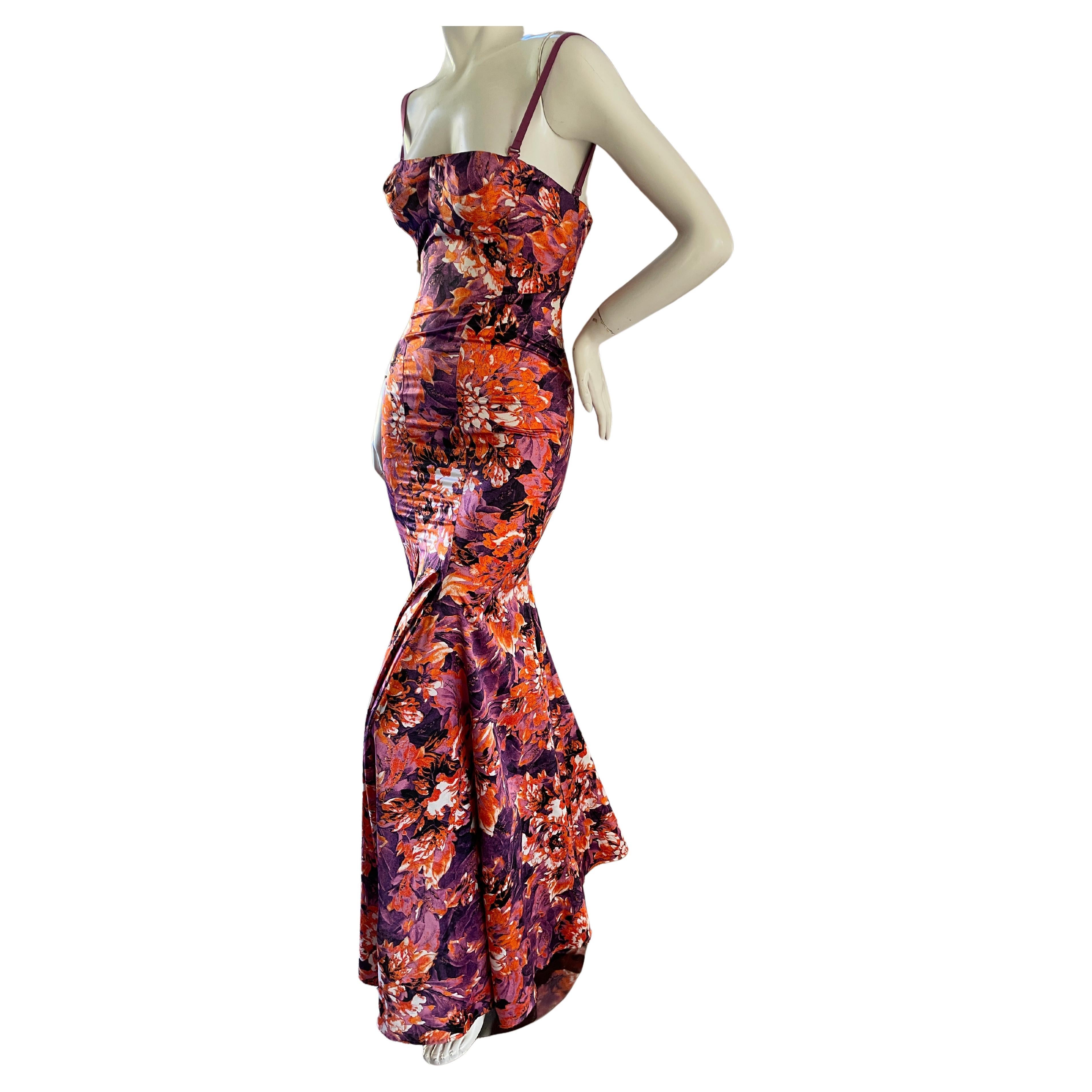 Roberto Cavalli for Just Cavalli Vintage Floral Mermaid Dress with Fishtail Back For Sale