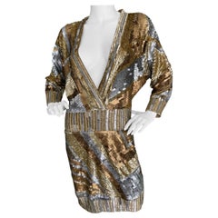 Roberto Cavalli for Just Cavalli Vintage Gold Sequin Plunging Cocktail Dress