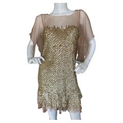 Roberto Cavalli for Just Cavalli Vintage Gold Sequin Plunging Cocktail Dress