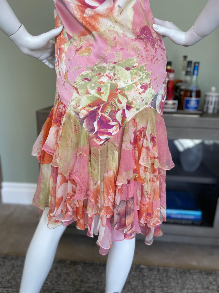 just cavalli pink dress Roberto Cavalli 2000s Just Cavalli Pink Scale Pattern Print Silk Long Dress
