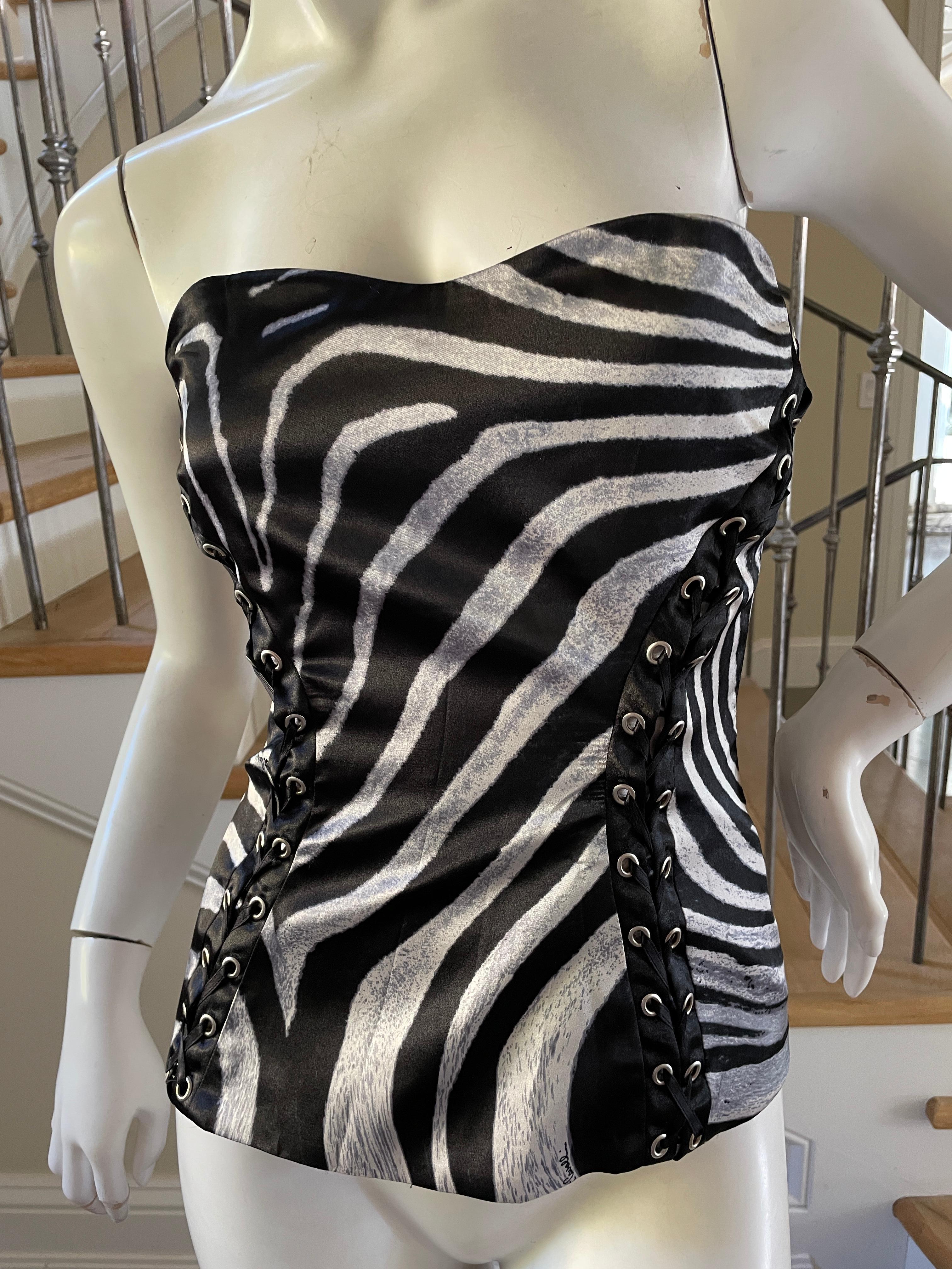 Roberto Cavalli for Just Cavalli Zebra Print Corset with Lace Up Details 
Wonderful piece , front and back.
Size 38
Bust 30