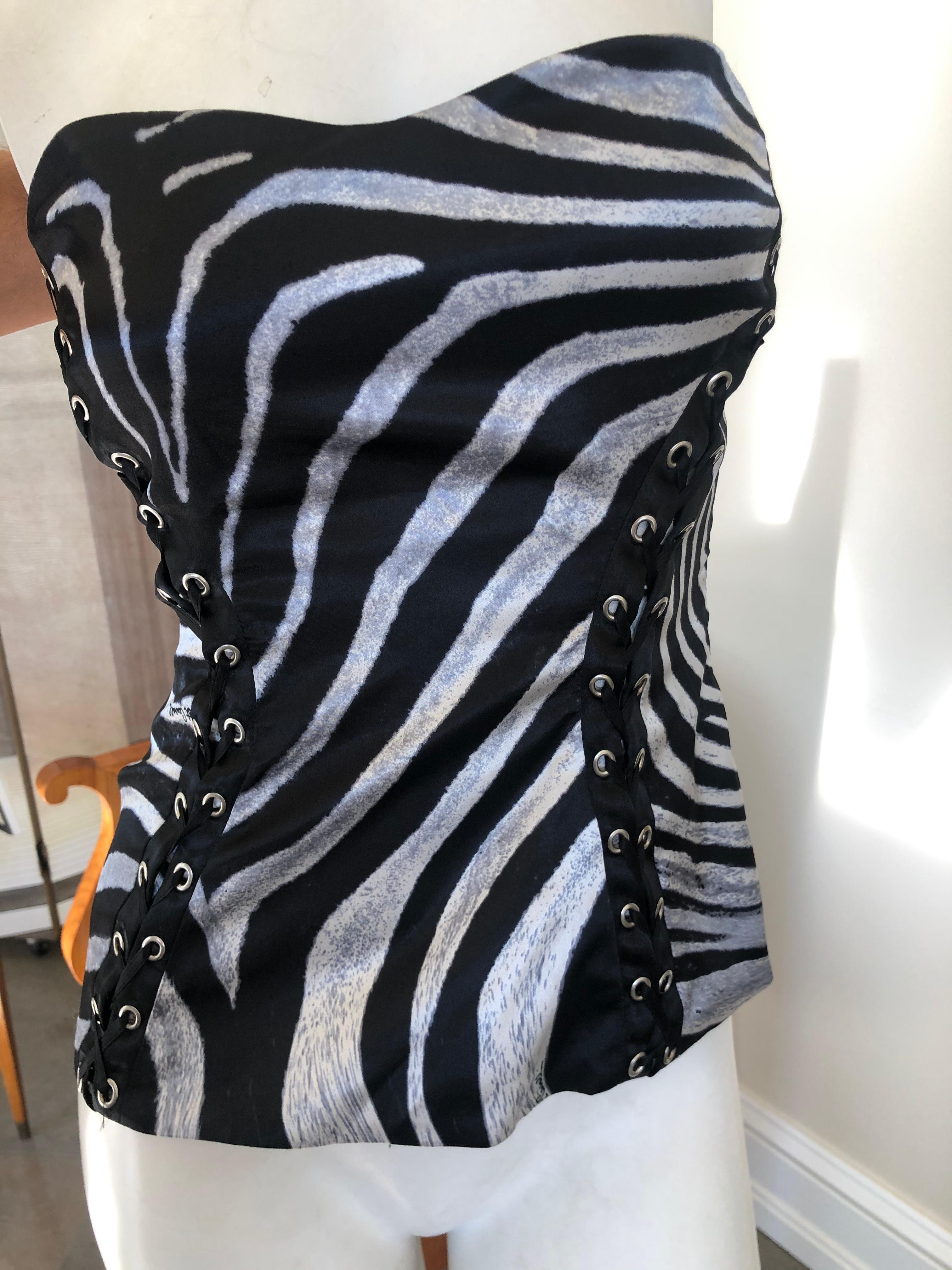 Black Roberto Cavalli for Just Cavalli Zebra Print Corset with Lace Up Details  For Sale