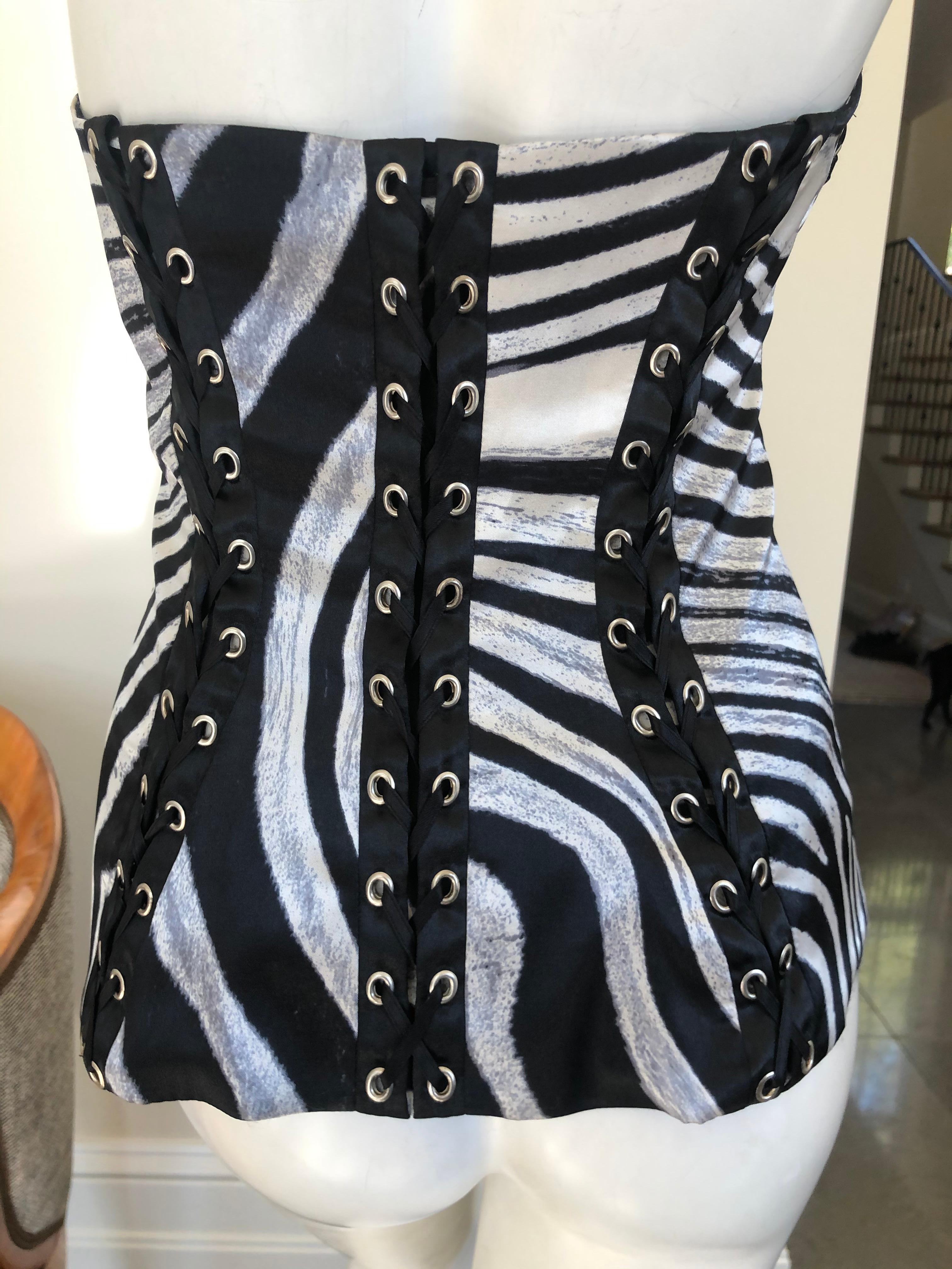 Roberto Cavalli for Just Cavalli Zebra Print Corset with Lace Up Details  In Excellent Condition For Sale In Cloverdale, CA