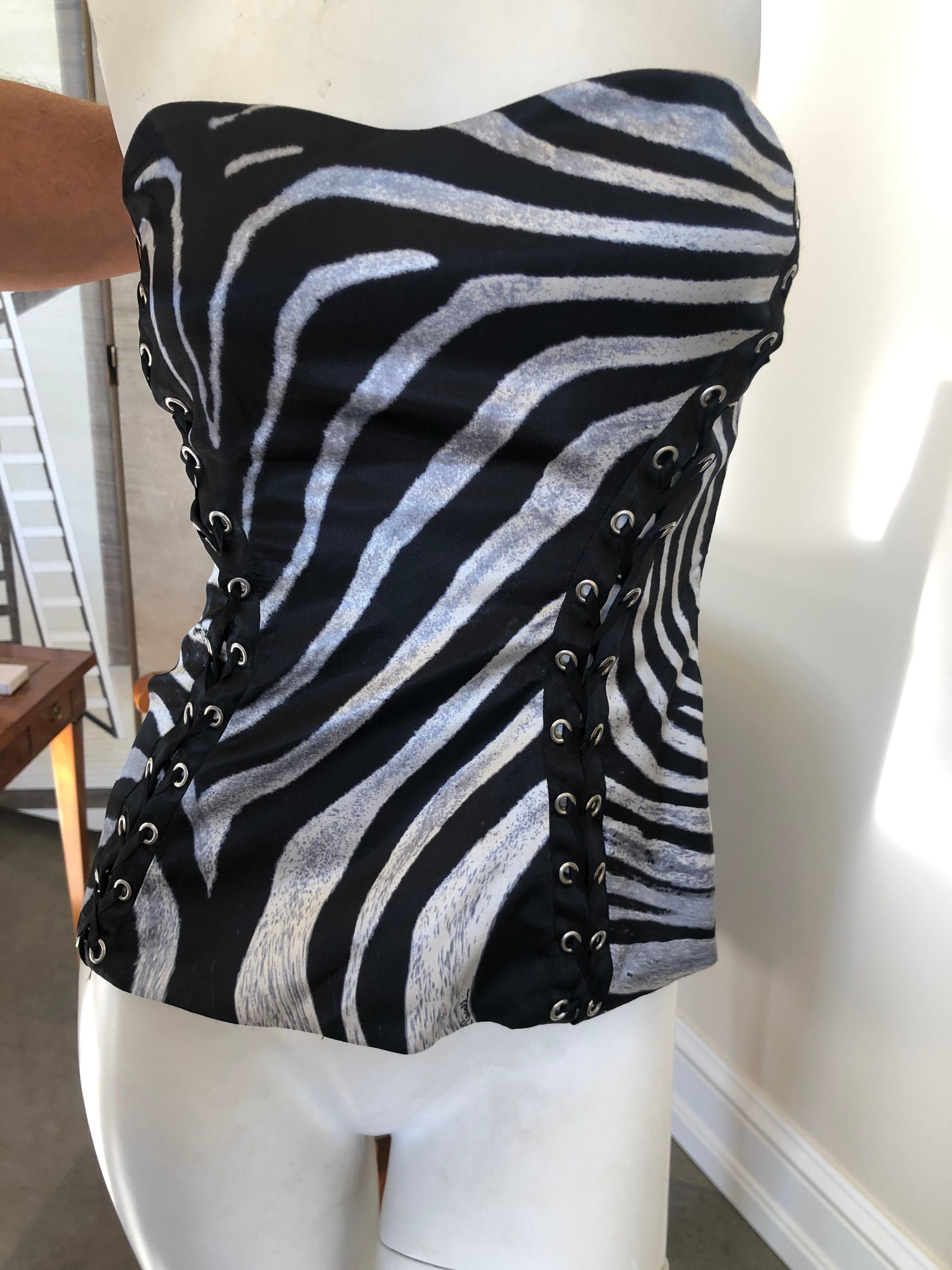 Roberto Cavalli para Just Cavalli Corsé con estampado de cebra y detalles de encaje en venta 3