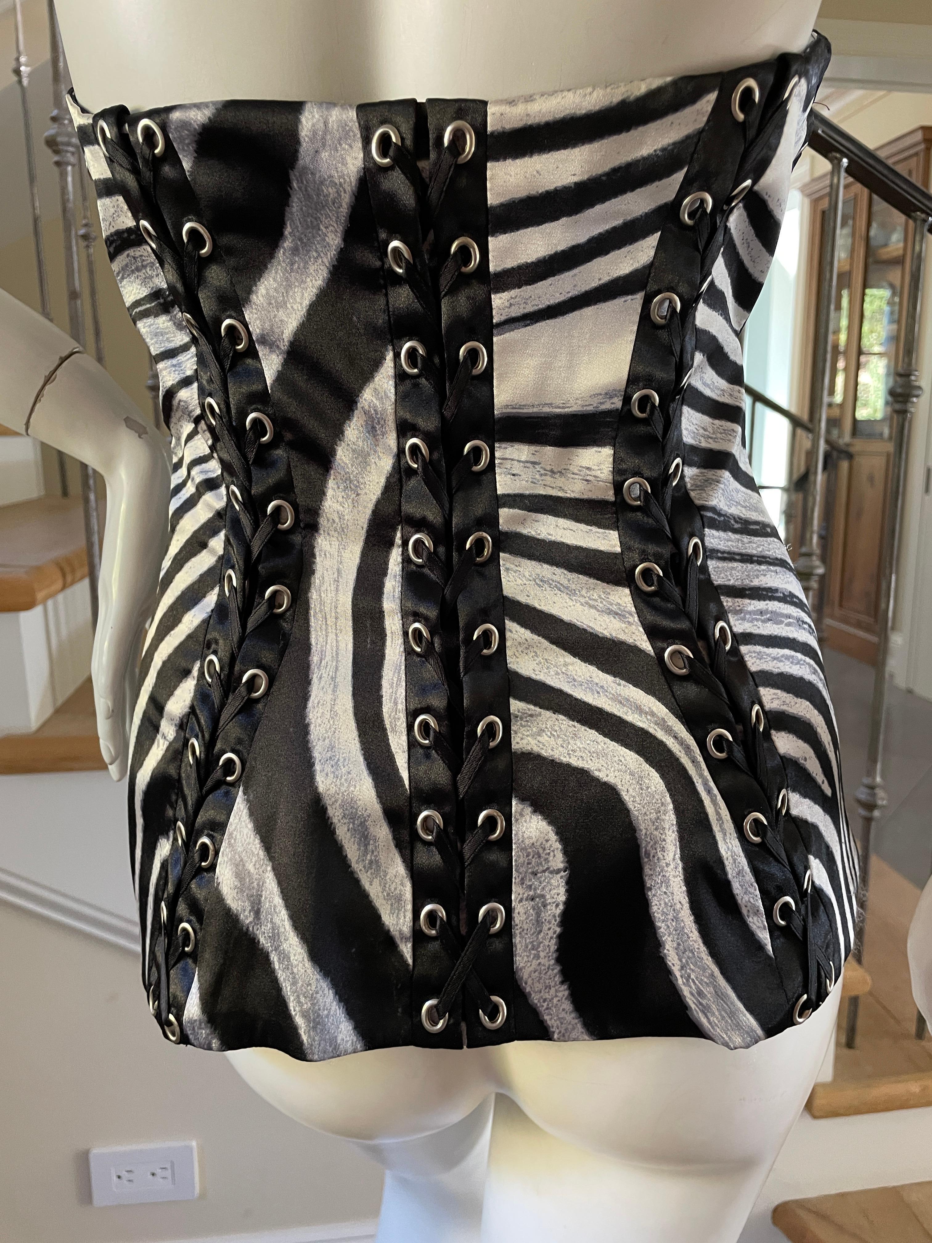 Roberto Cavalli for Just Cavalli Zebra Print Corset with Lace Up Details  For Sale 3