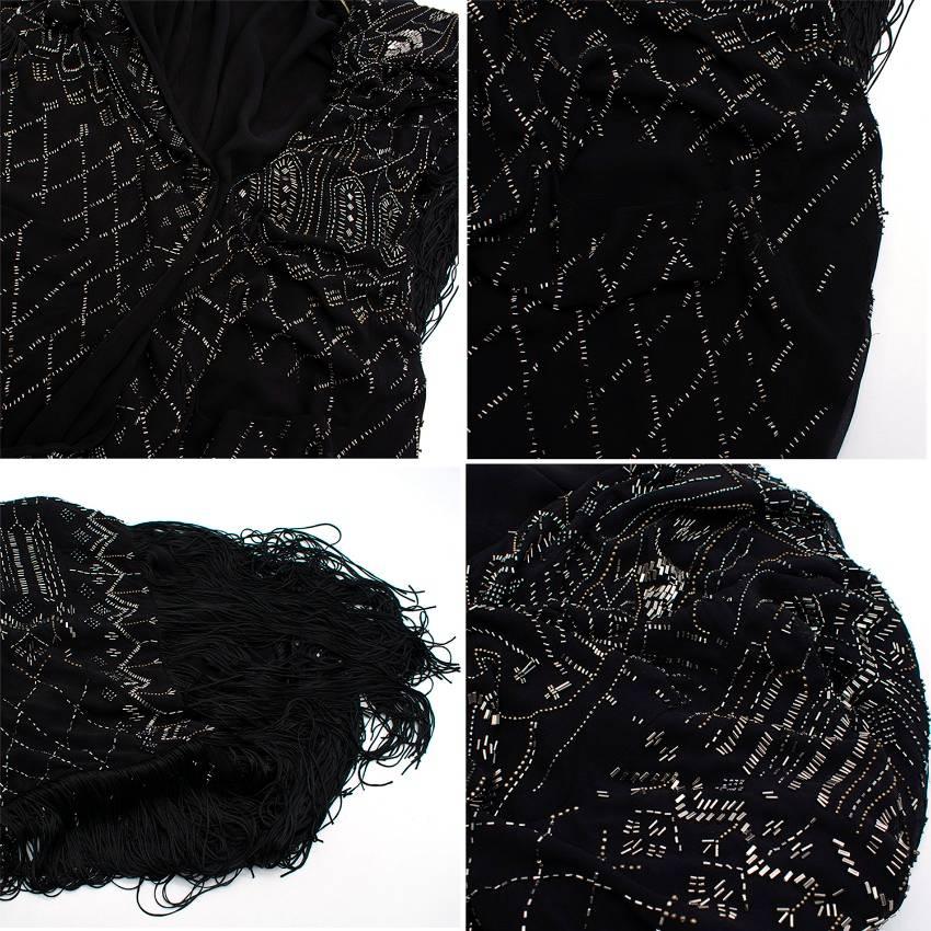 Black Roberto Cavalli Fringed Beaded Silk-chiffon Jacket (Size: US 4/XS)  For Sale