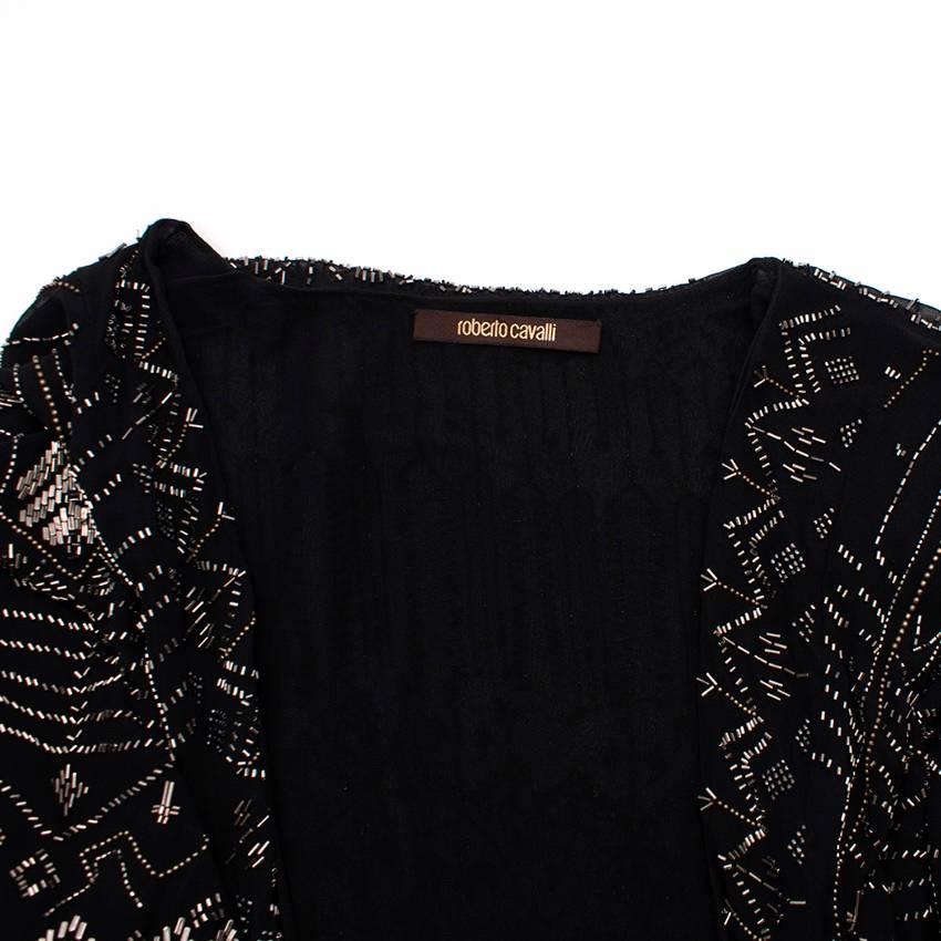 Roberto Cavalli Fringed Beaded Silk-chiffon Jacket (Size: US 4/XS)  For Sale 1