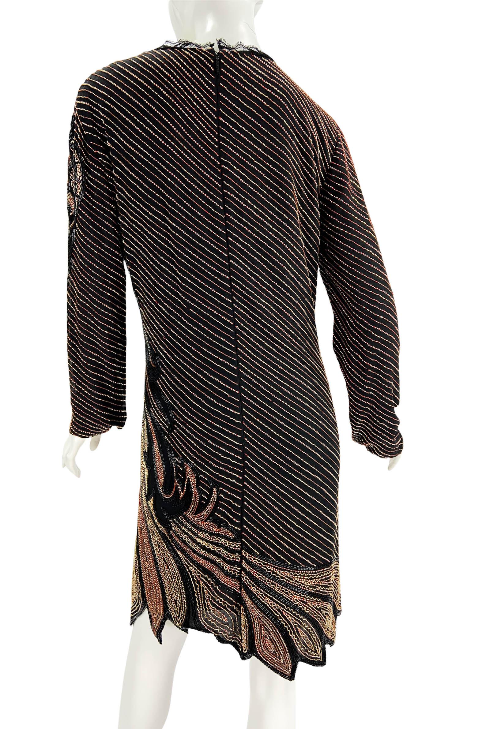 Roberto Cavalli Fully Beaded Black Silk Cocktail Dress Italian 46 In Excellent Condition For Sale In Montgomery, TX