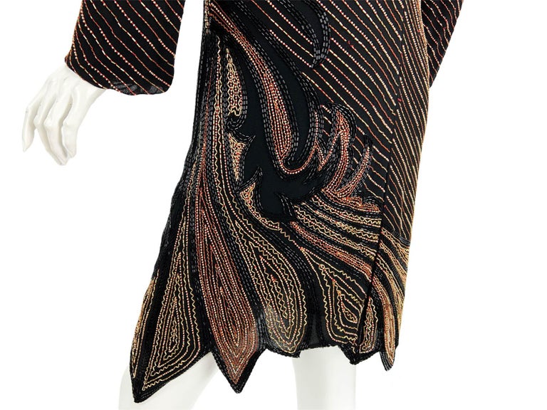 Roberto Cavalli Fully Beaded Black Silk Cocktail Dress Italian 46 For Sale  at 1stDibs