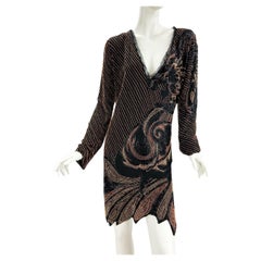 Roberto Cavalli - Robe de cocktail en soie noire entièrement perlée, taille italienne 46