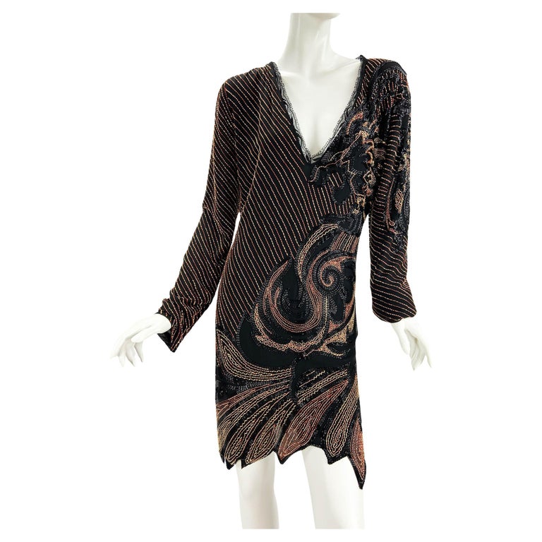 Roberto Cavalli Fully Beaded Black Silk Cocktail Dress Italian 46 For Sale at 1stDibs Roberto Cavalli Fully Beaded Black Silk Cocktail Dress Italian 46 For Sale at 1stDibs