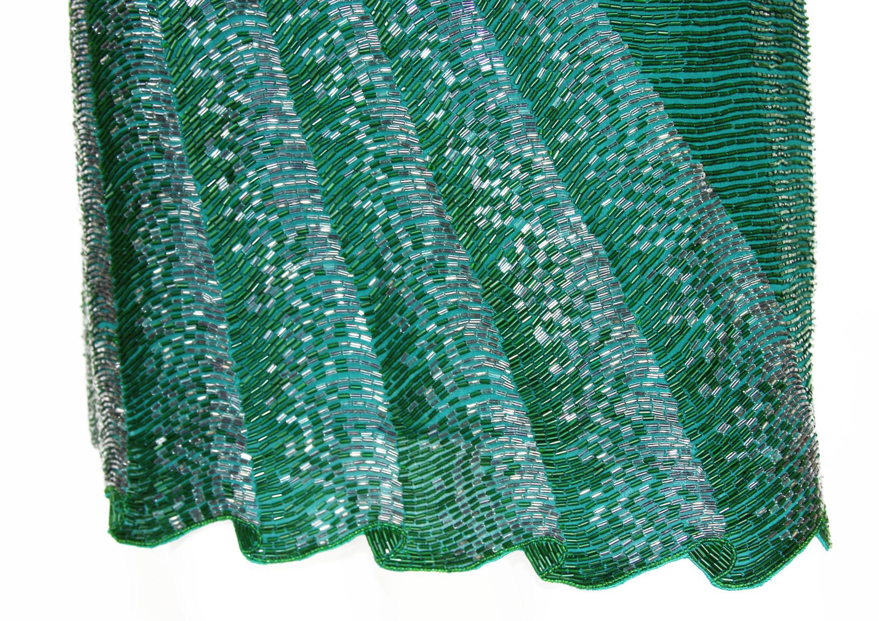 Roberto Cavalli Fully Beaded Mini Green Graphite Drape Illusion Plunging Dress   For Sale 1