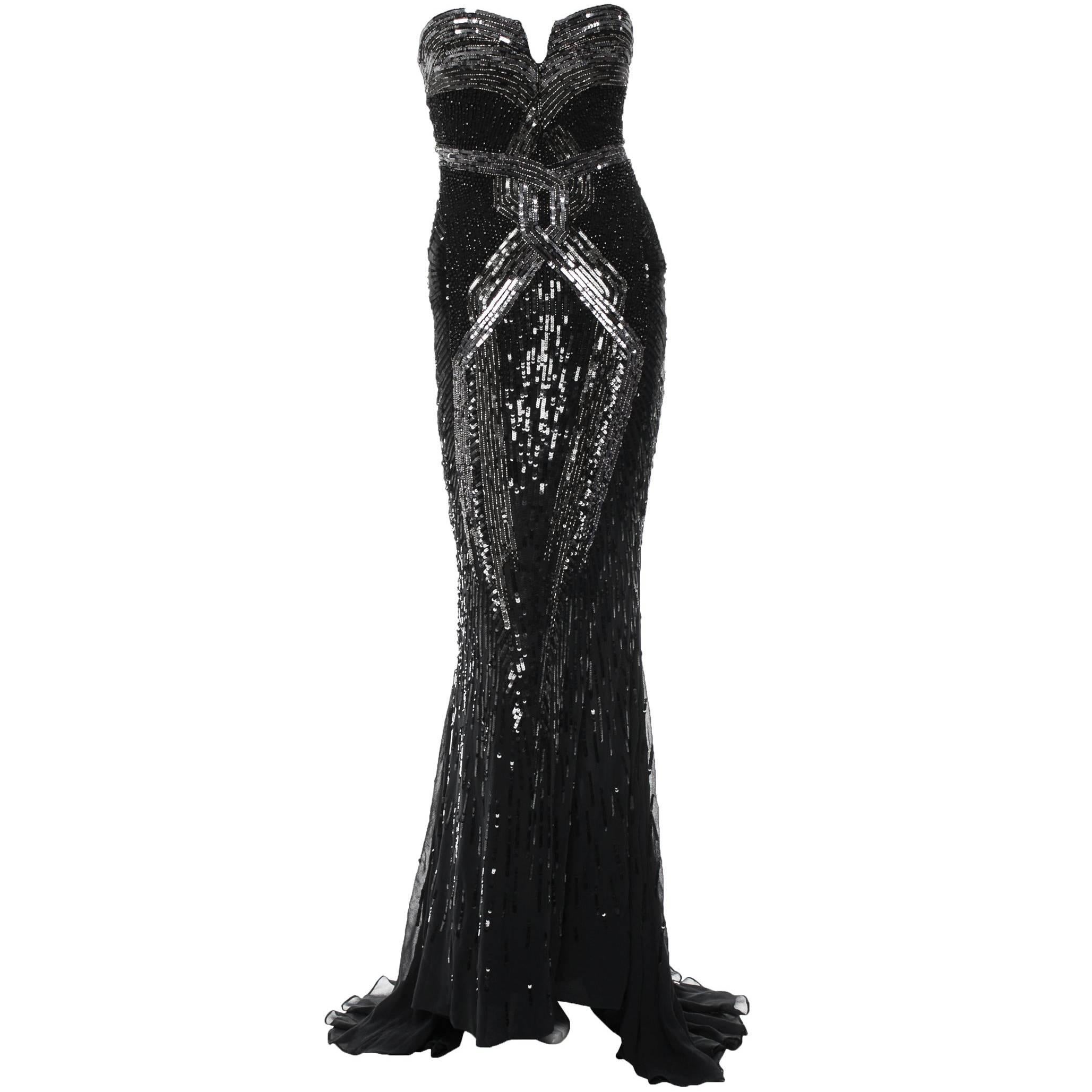  Roberto Cavalli Fully Beaded Silk Corset Black Dress Gown It.40 - US 4