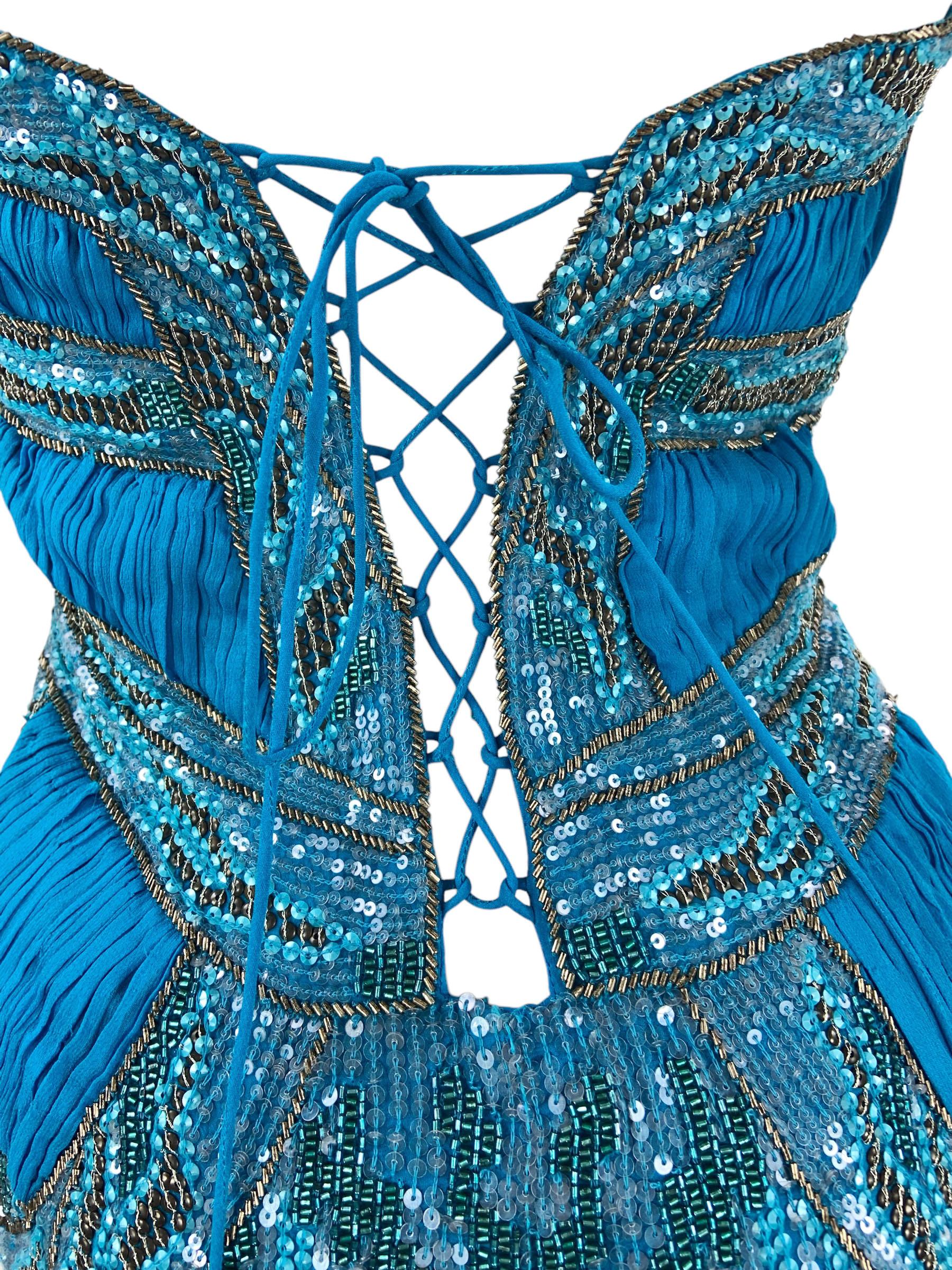 NWT Roberto Cavalli Mini Dress Blu completamente impreziosito da un corsetto in pizzo italiano 44 in vendita 6