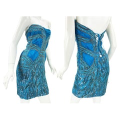 NWT Roberto Cavalli Fully Embellished Blue Corset Lace-Up Mini Dress Italian 44