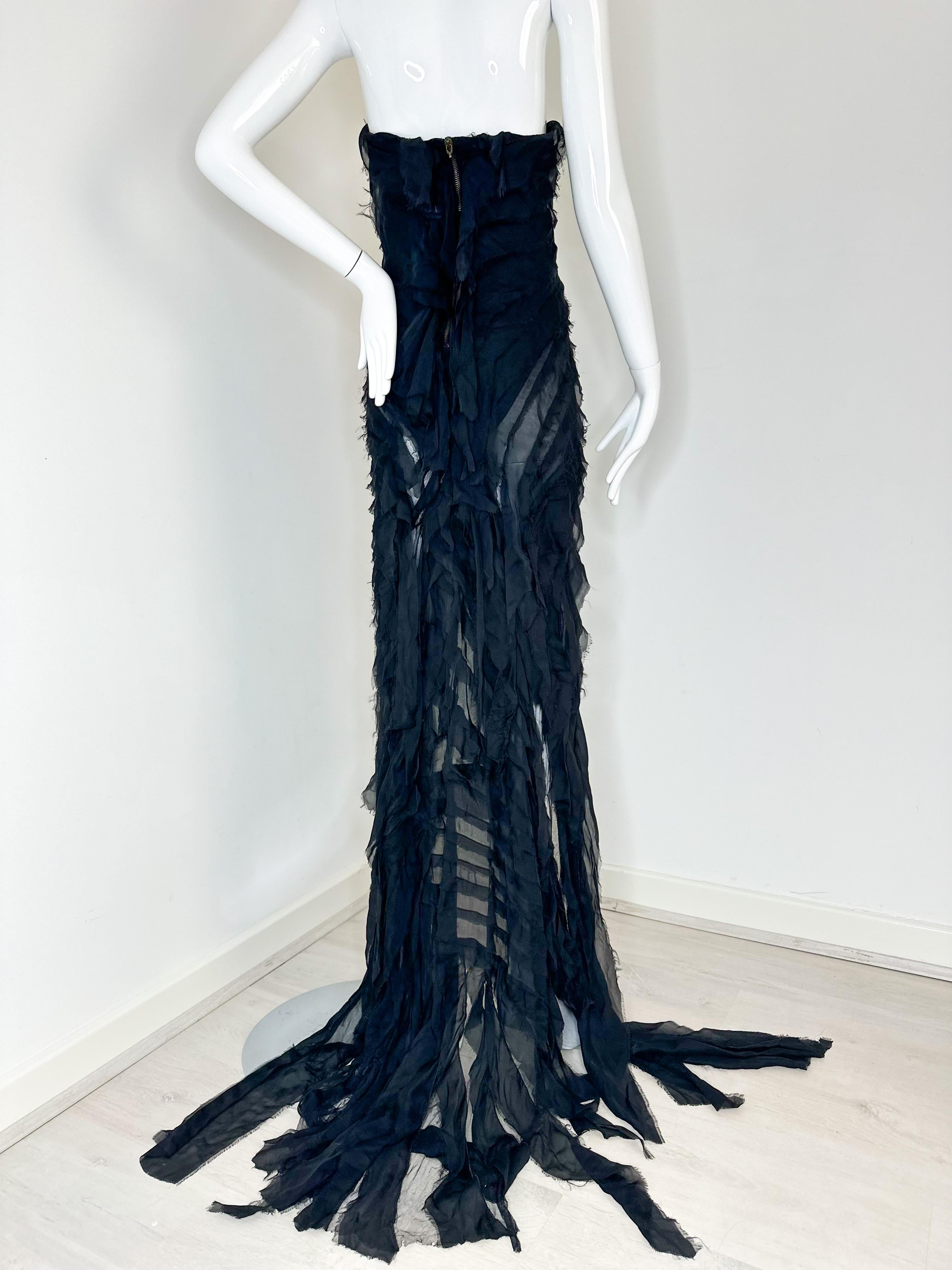 Women's or Men's Roberto Cavalli FW 2001 runway black distressed silk maxi gown For Sale