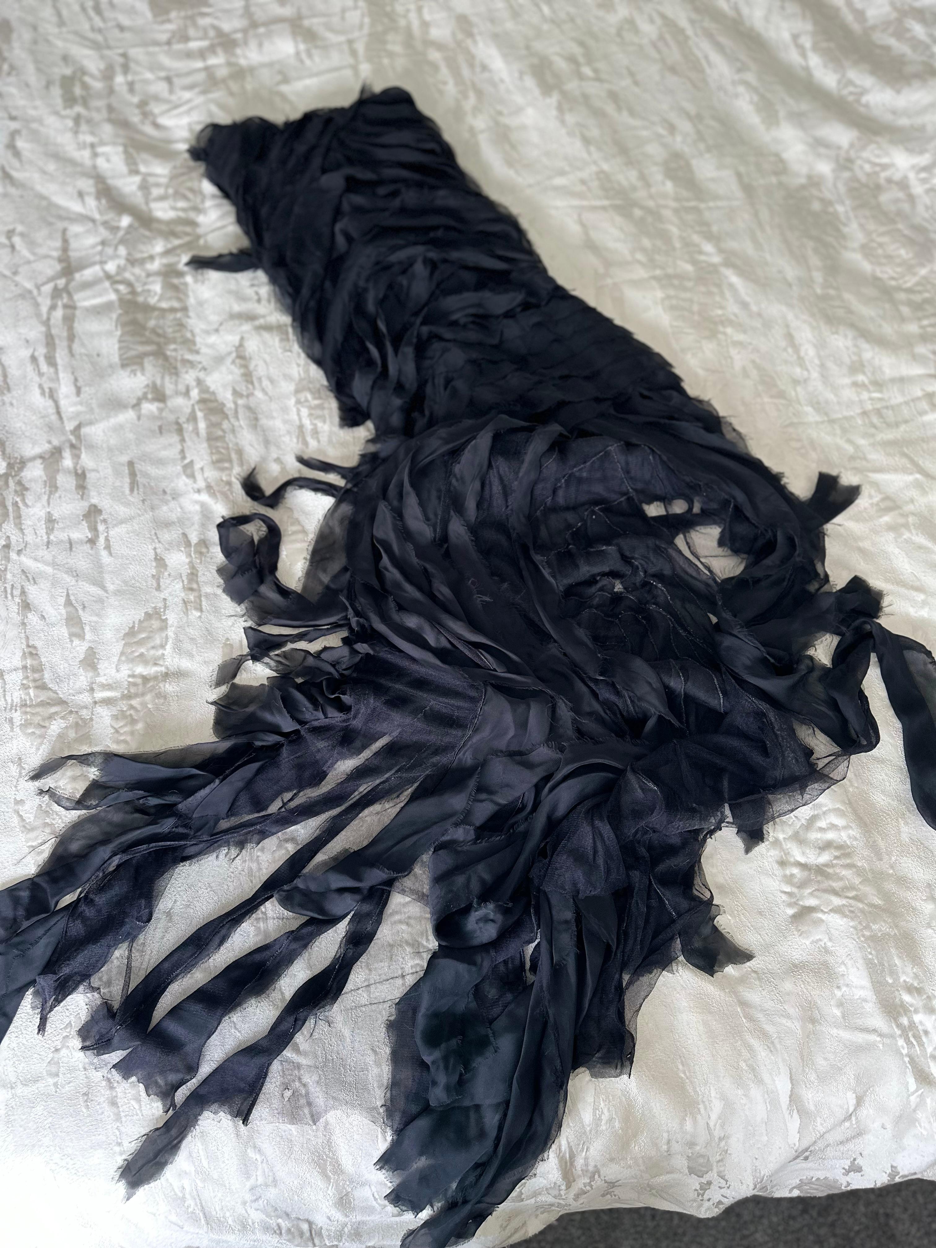 Roberto Cavalli FW 2001 runway black distressed silk maxi gown For Sale 2